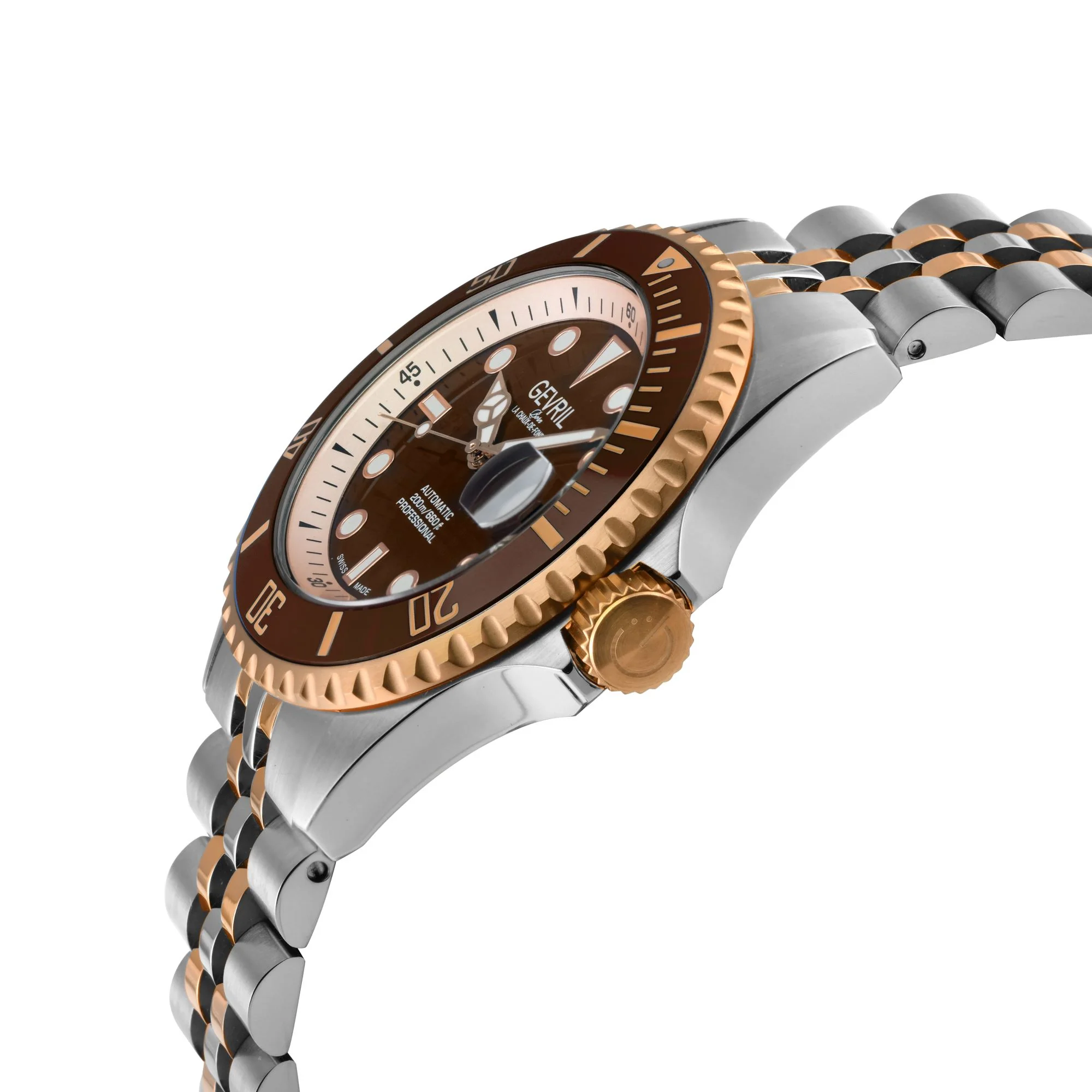 Wall Street Gevril Swiss Made SW200-1 Steel Rotating Brown Ceramic Bezel , 316L case, Brown Dial | Brown Dial - Image 2