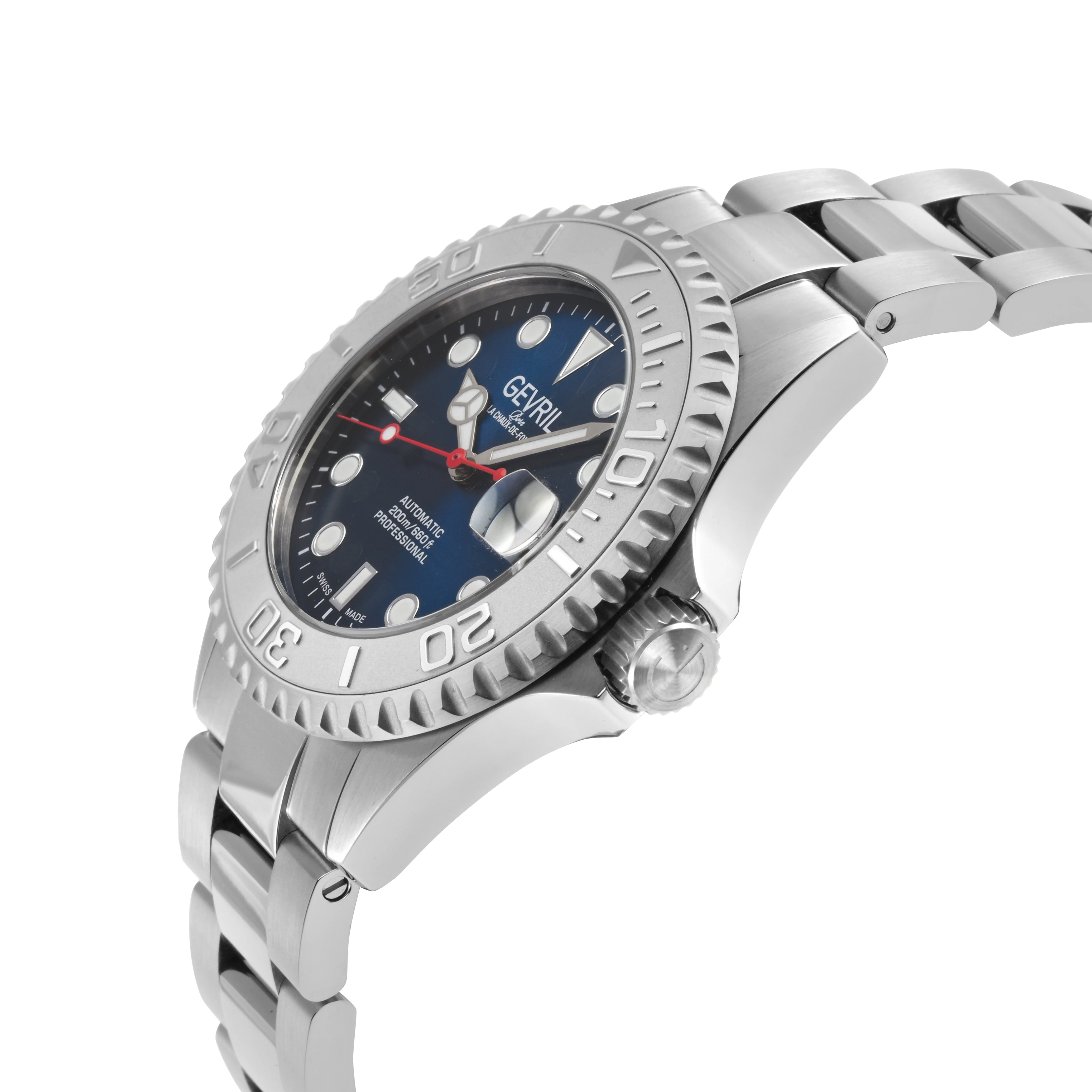 Wall Street Gevril Swiss Made SW200 Steel Rotating bezel Diver's Watch, 316L Case, Blue DIal | Blue Dial - Image 2