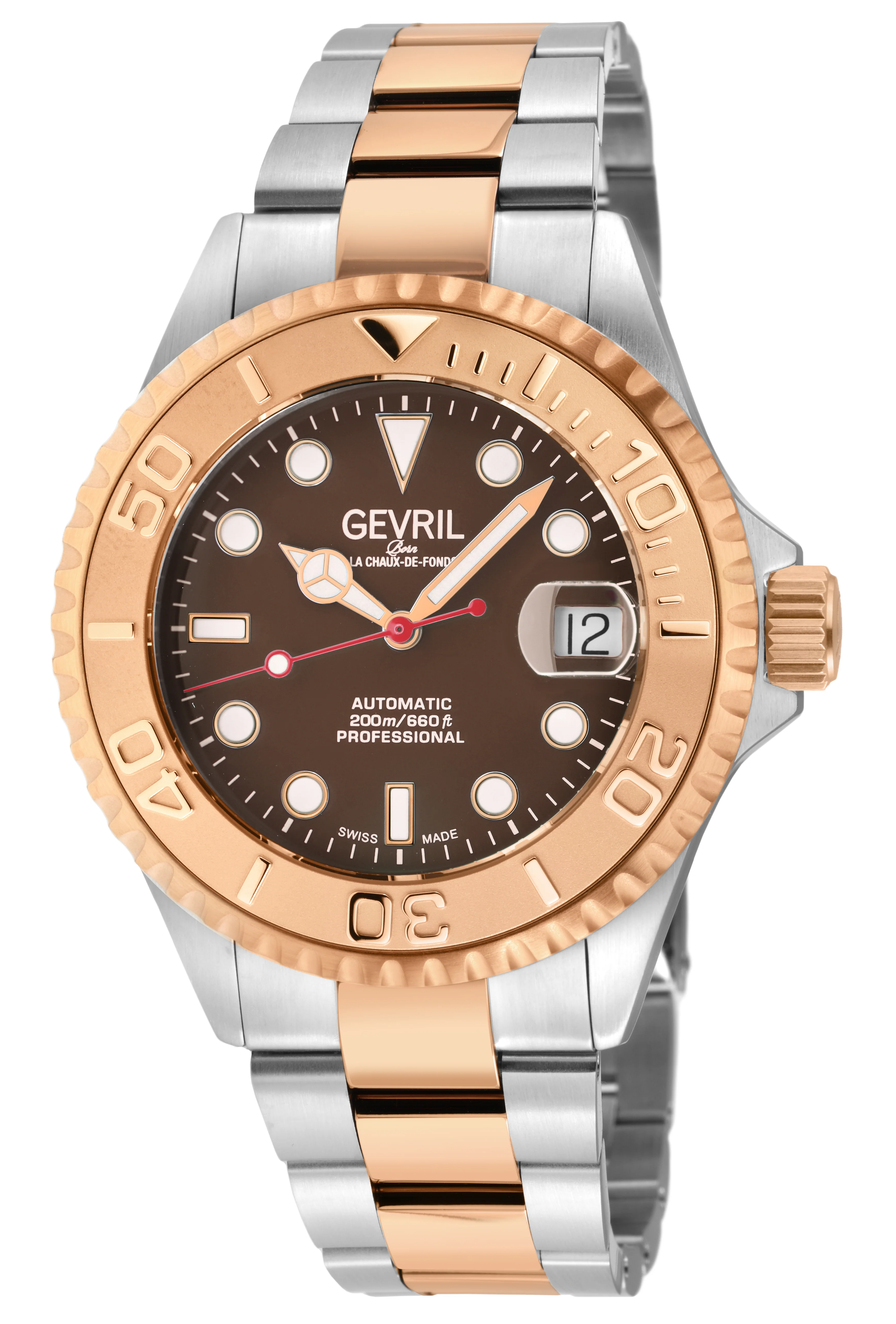 Wall Street Gevril Swiss Made SW200 Steel Rotating Bezel Diver's watch, Two toned bezel, Brown dial DIal | Brown Dial