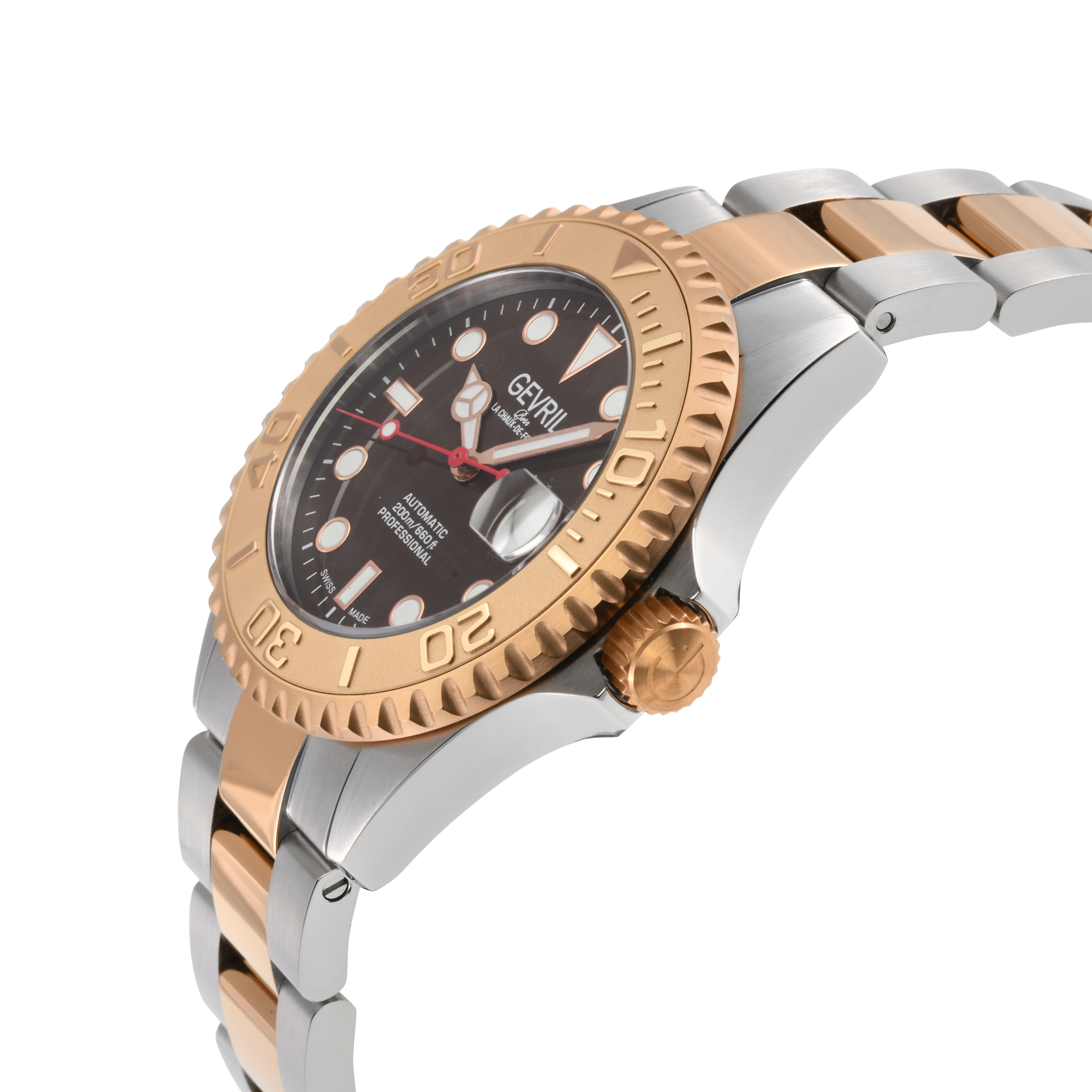 Wall Street Gevril Swiss Made SW200 Steel Rotating Bezel Diver's watch, Two toned bezel, Brown dial DIal | Brown Dial - Image 2