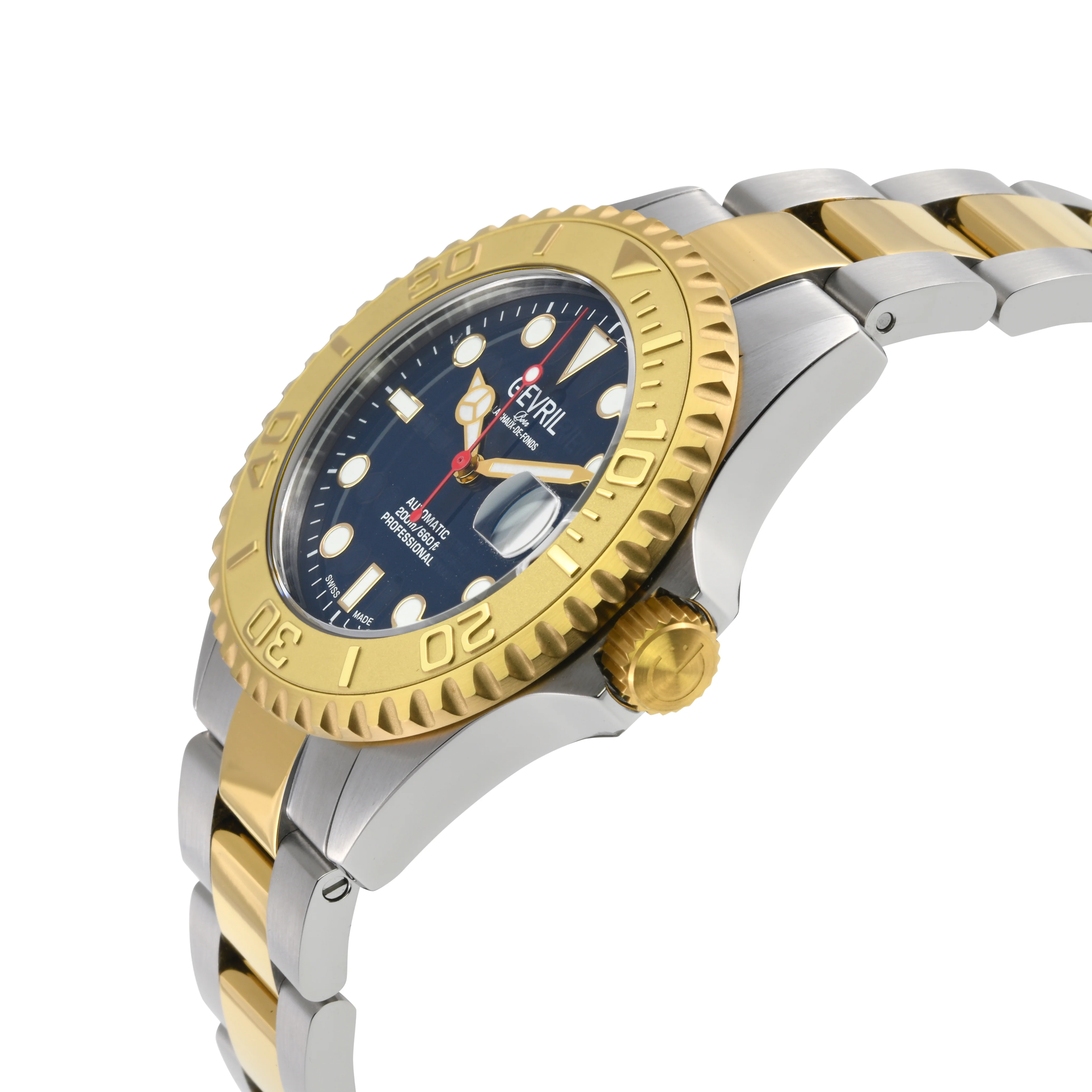 Wall Street Gevril Swiss Made SW200 Steel Rotating Bezel Diver's watch, Two toned Gold bezel, Blue dial | Blue Dial - Image 2