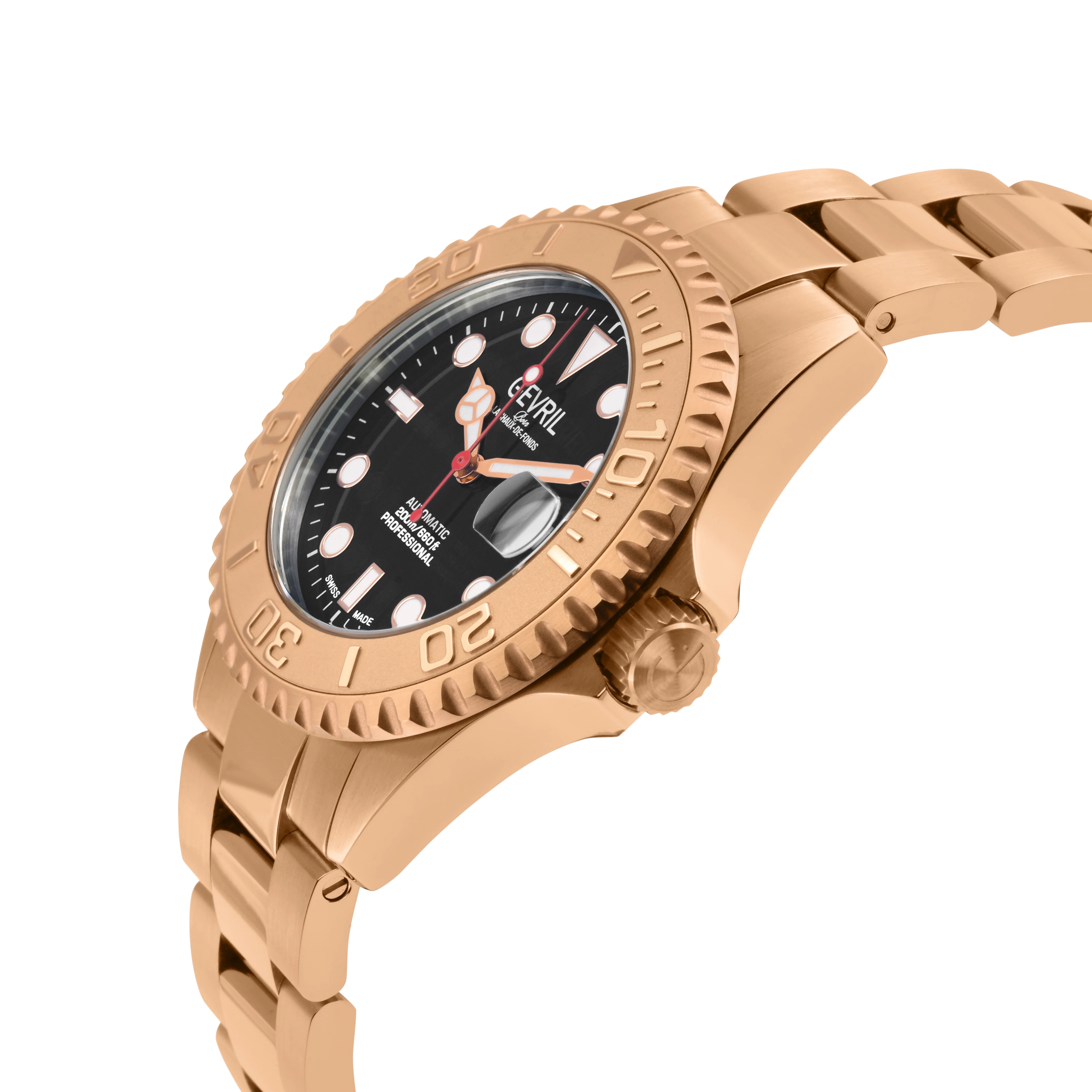 Wall Street Gevril Swiss Made SW200 Steel Rotating Bezel Diver's watch, Rose Gold bezel, Black dial | Blue Dial - Image 2
