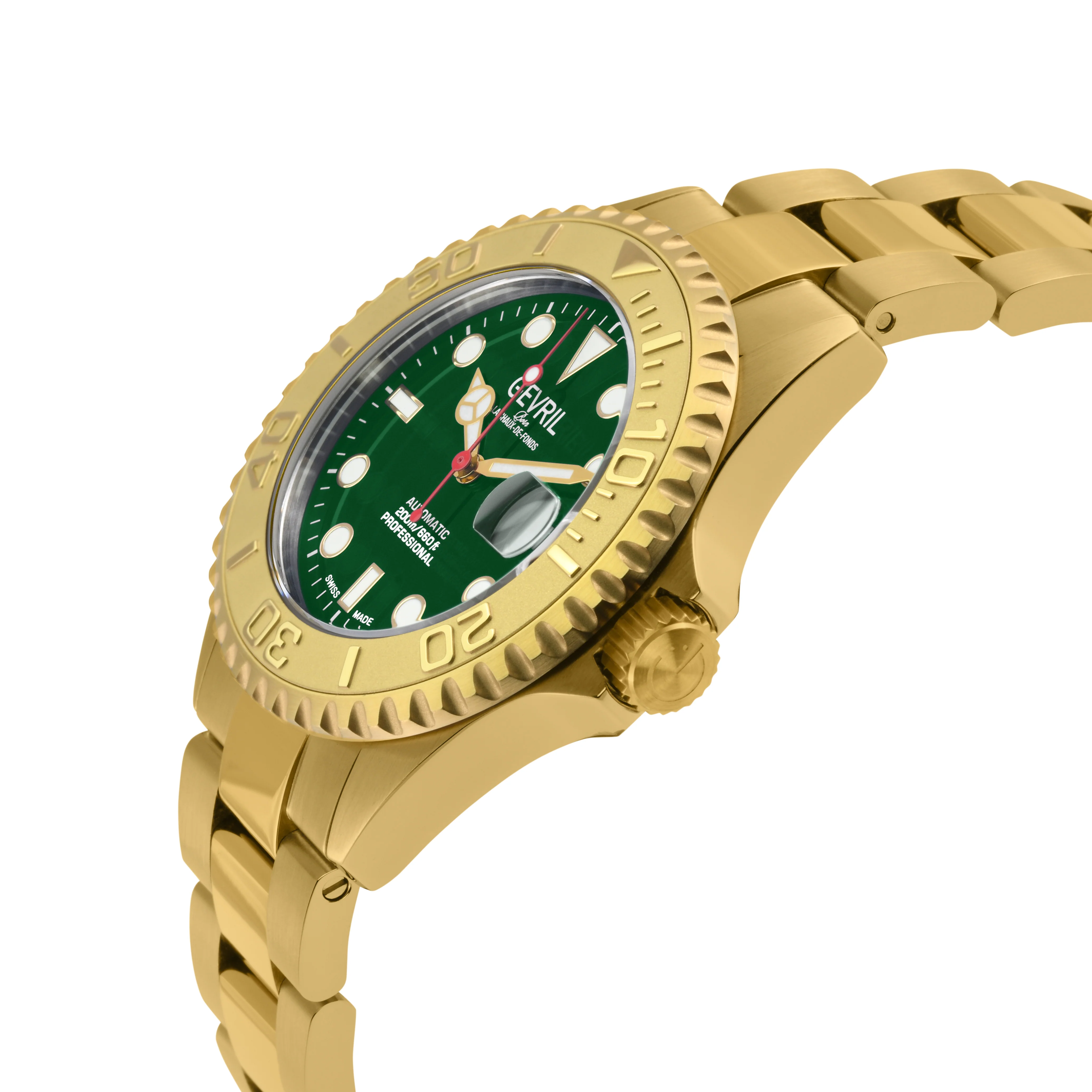 Wall Street Gevril Swiss Made SW200 IPYG Steel Rotating Bezel watch, Gold bezel, Green dial | Green Dial - Image 2
