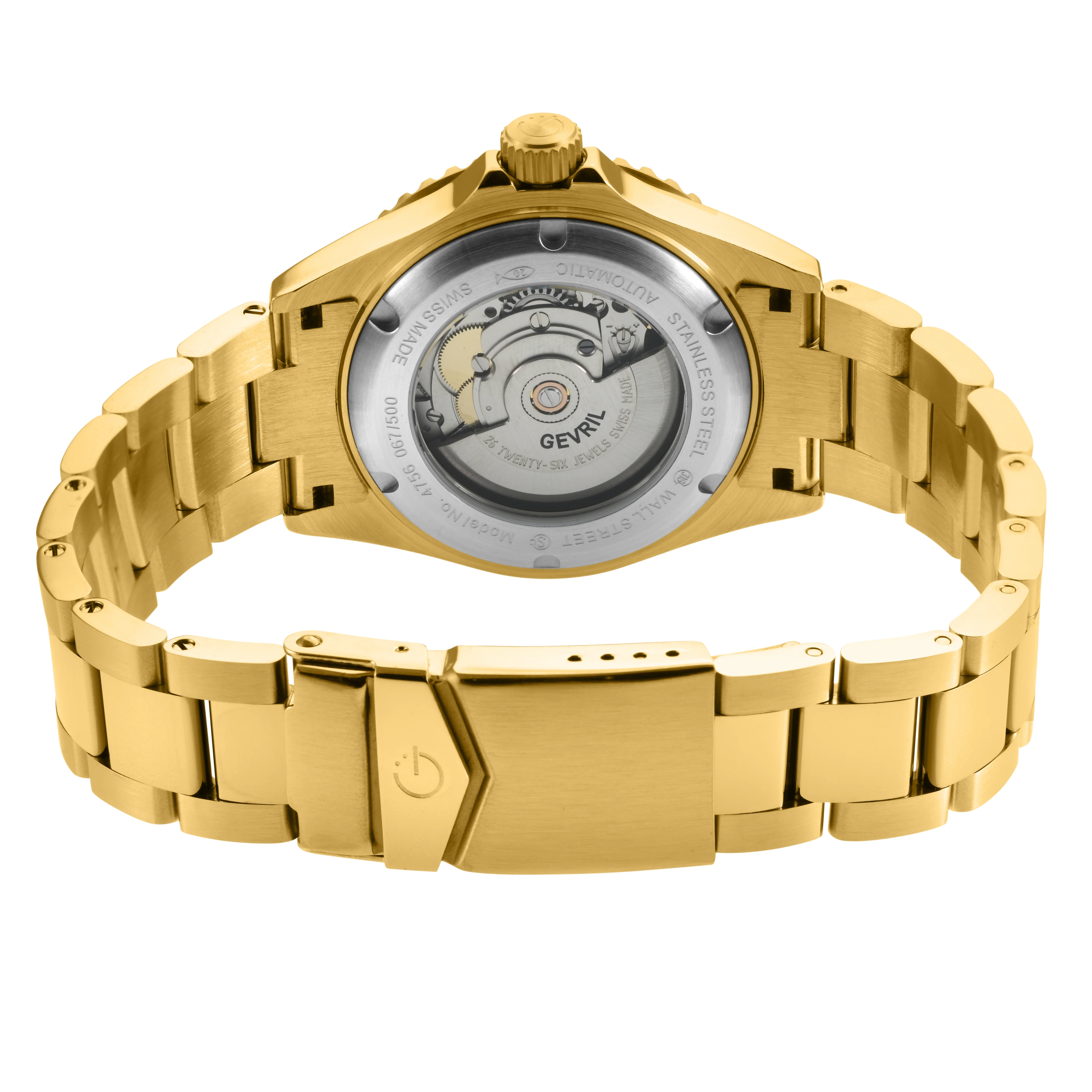 Wall Street Gevril Swiss Made SW200 IPYG Steel Rotating Bezel watch, Gold bezel, Green dial | Green Dial - Image 3