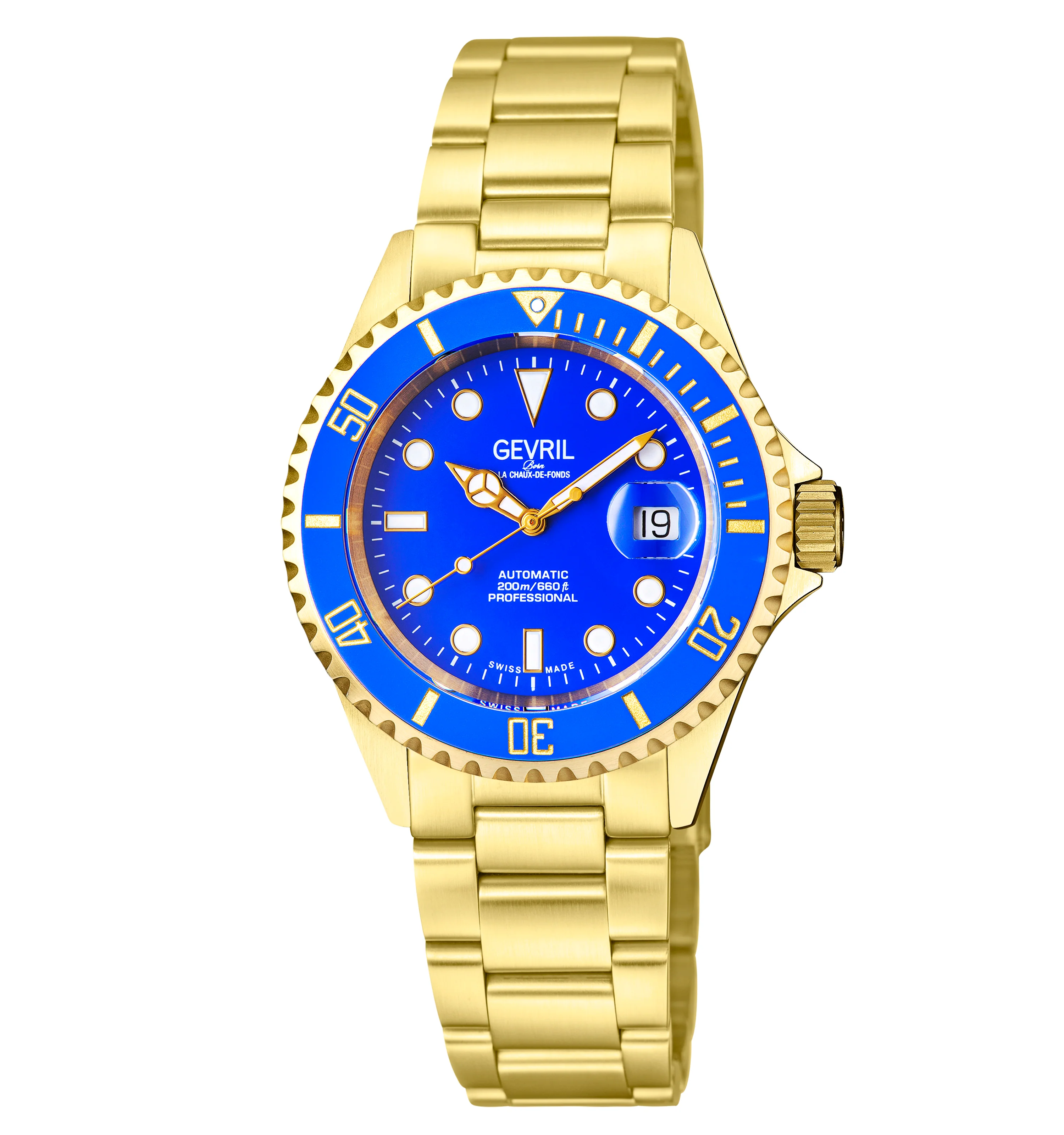 Wall Street Swiss Automatic SW200 Blue Ceramic Bezel, IPYG Bracelet, Blue dial Blue Dial