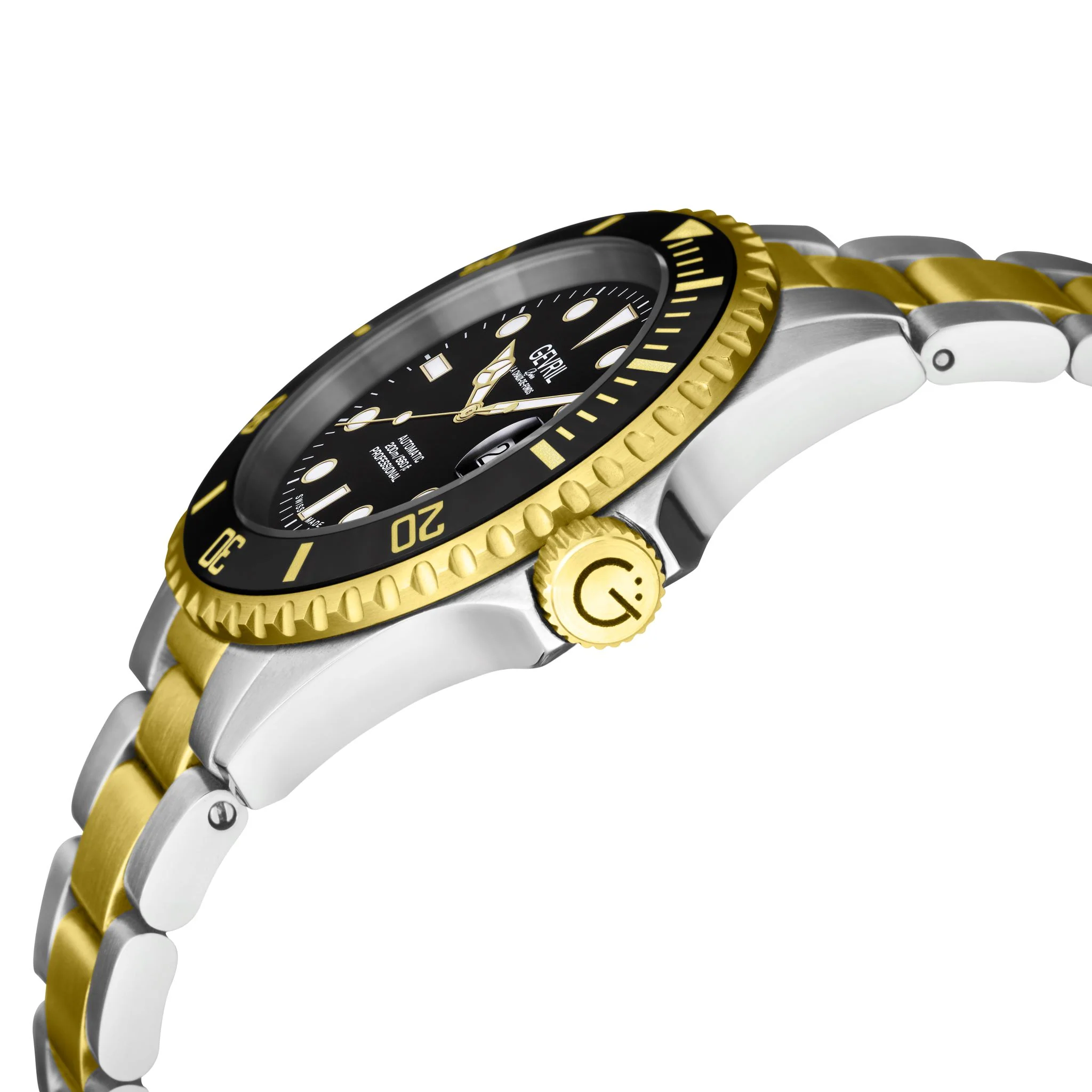 Wall Street Gevril Swiss Made SW200 Steel Rotating Bezel watch, Two toned Gold bezel, Black dial | Black Dial - Image 2