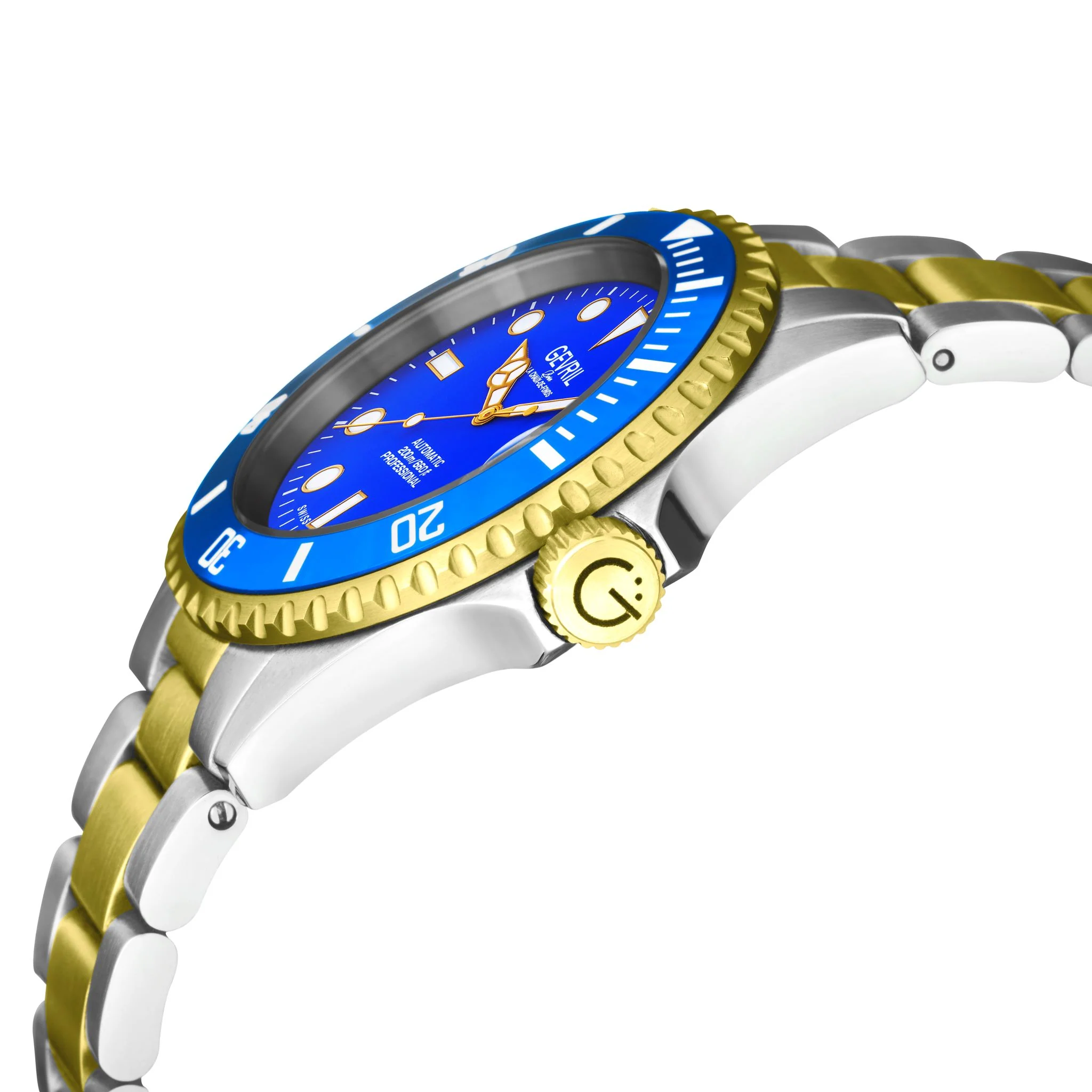 Wall Street Swiss Automatic  SW200 Blue Ceramic Bezel, Two toned SS/IPYG Bracelet, Blue dial | Blue Dial - Image 2