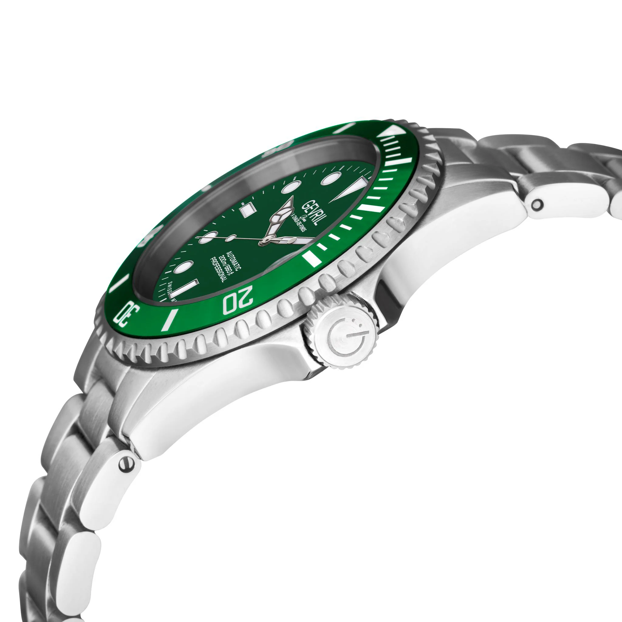 Wall Street Gevril Swiss Made SW200 Steel Rotating bezel Watch, 316L Case, Green DIal Green Dial - Image 2