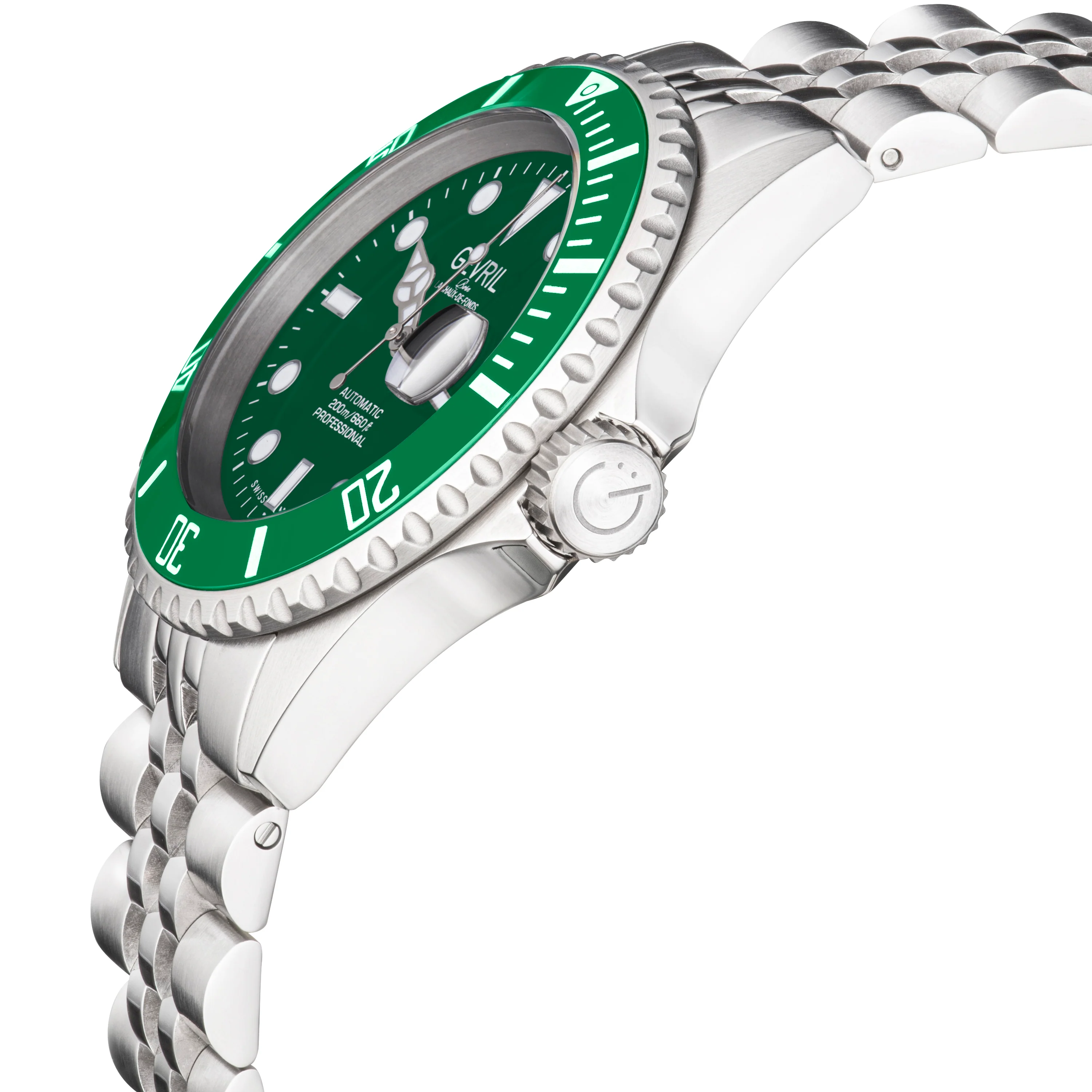 Wall Street Gevril Swiss Made SW200 Steel Rotating bezel Watch, 316L Case, Green DIal | Green Dial - Image 2