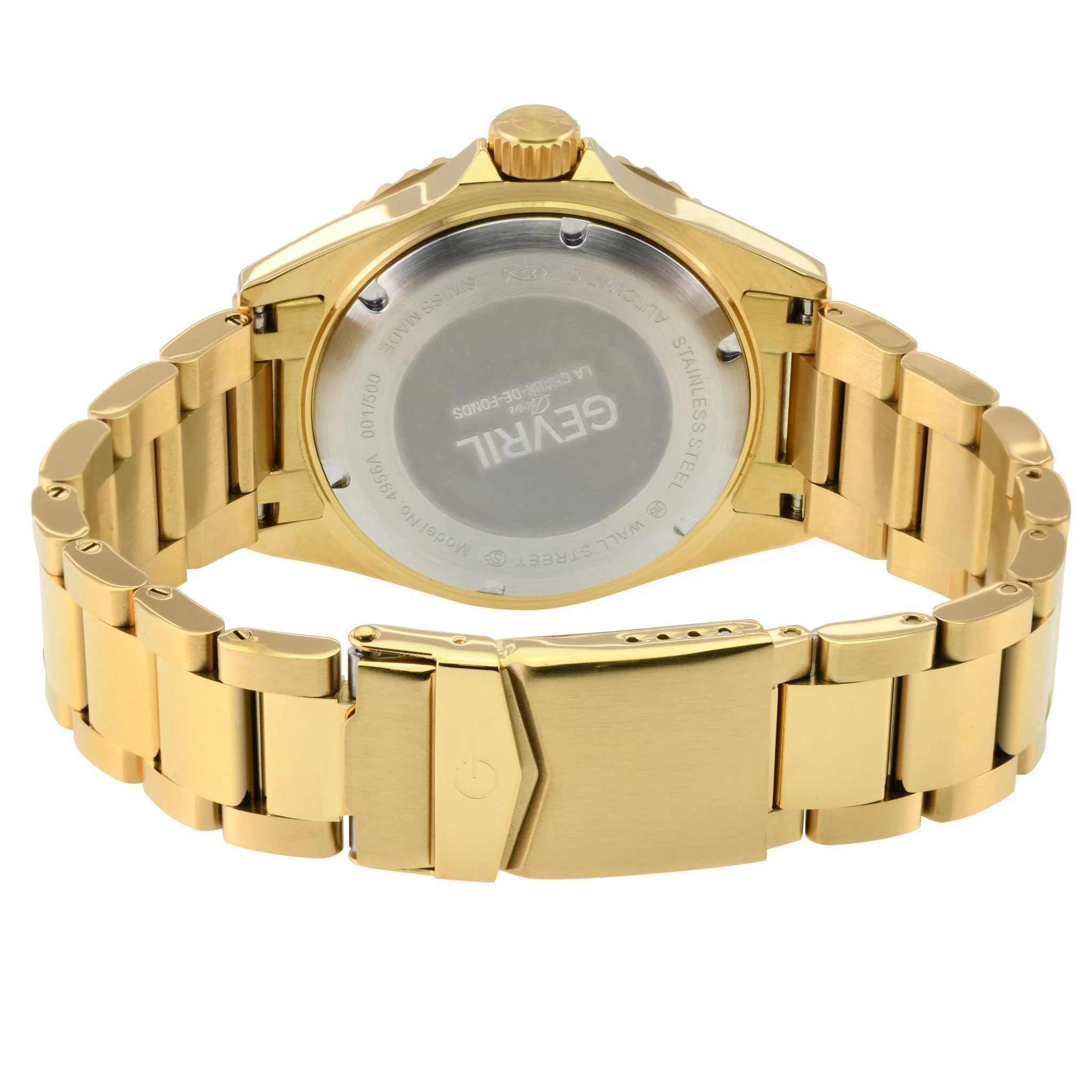 Wall Street Gevril Swiss Made SW330 IPYG Steel Rotating Bezel watch, Gold bezel, Black dial | Black Dial - Image 3