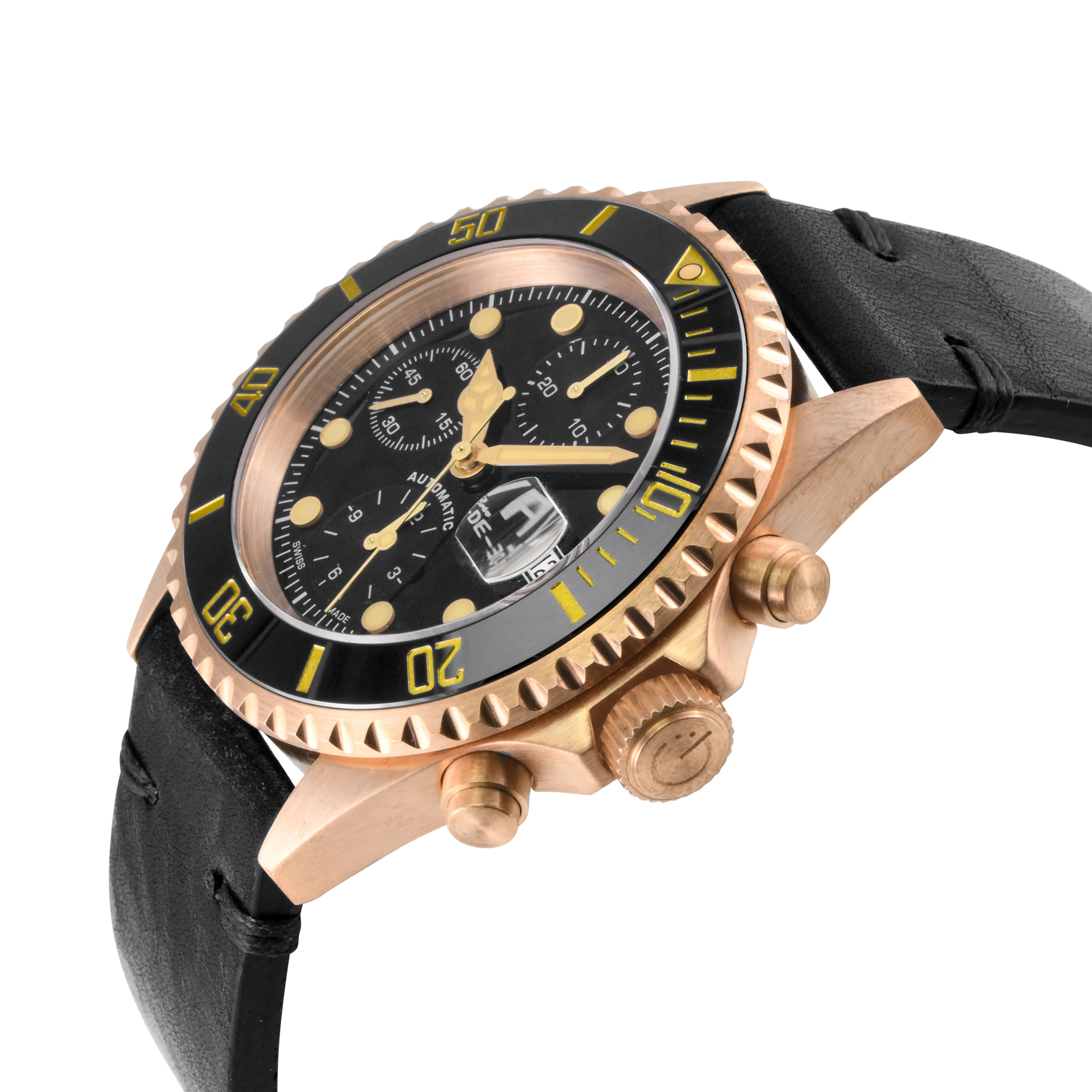 Wall Street - Bronze Gevril Swiss Automatic, Bronze case, Unidirectional Rotating Black Ceramic Bezel, Black Dial | Black Dial - Image 2