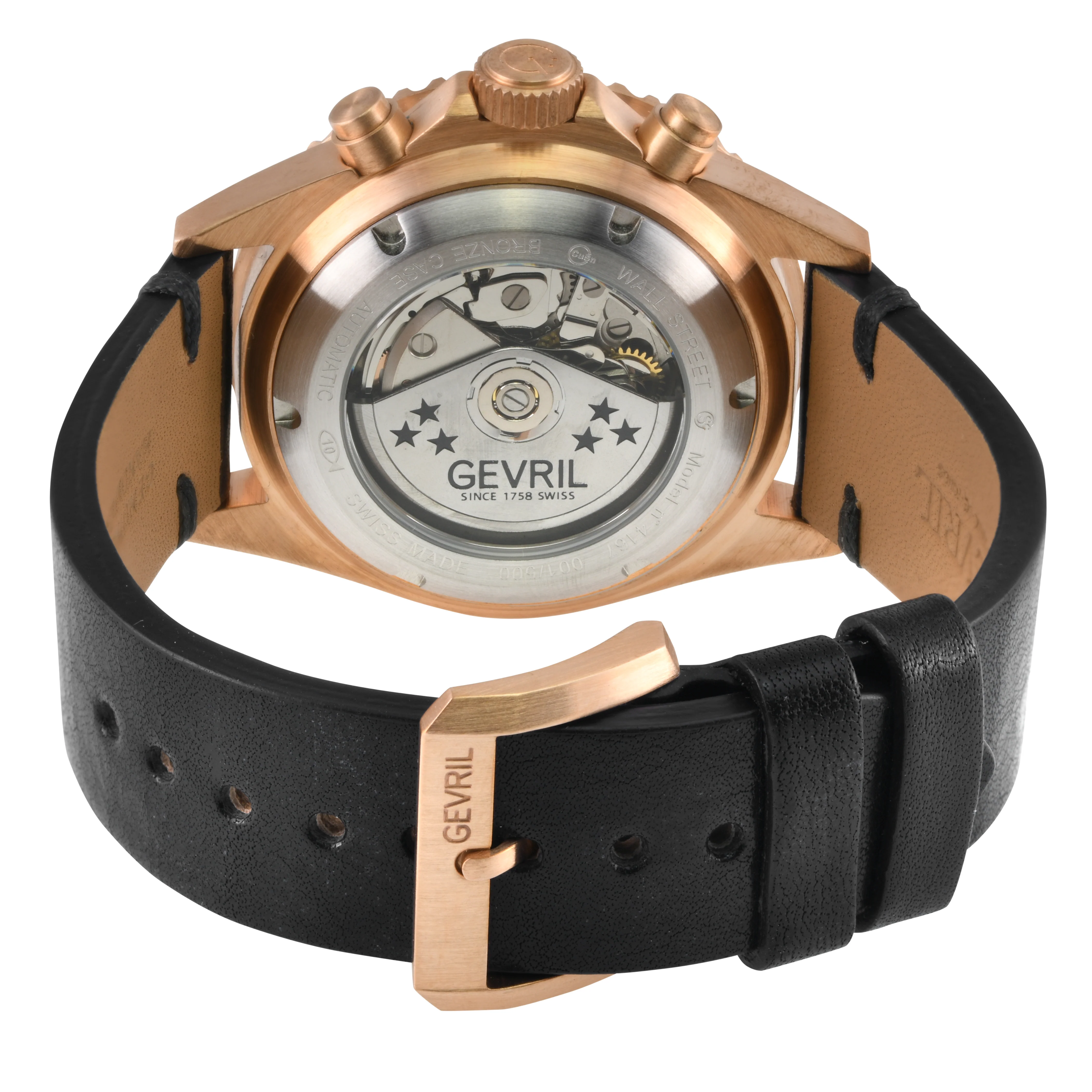 Wall Street - Bronze Gevril Swiss Automatic, Bronze case, Unidirectional Rotating Black Ceramic Bezel, Black Dial | Black Dial - Image 3