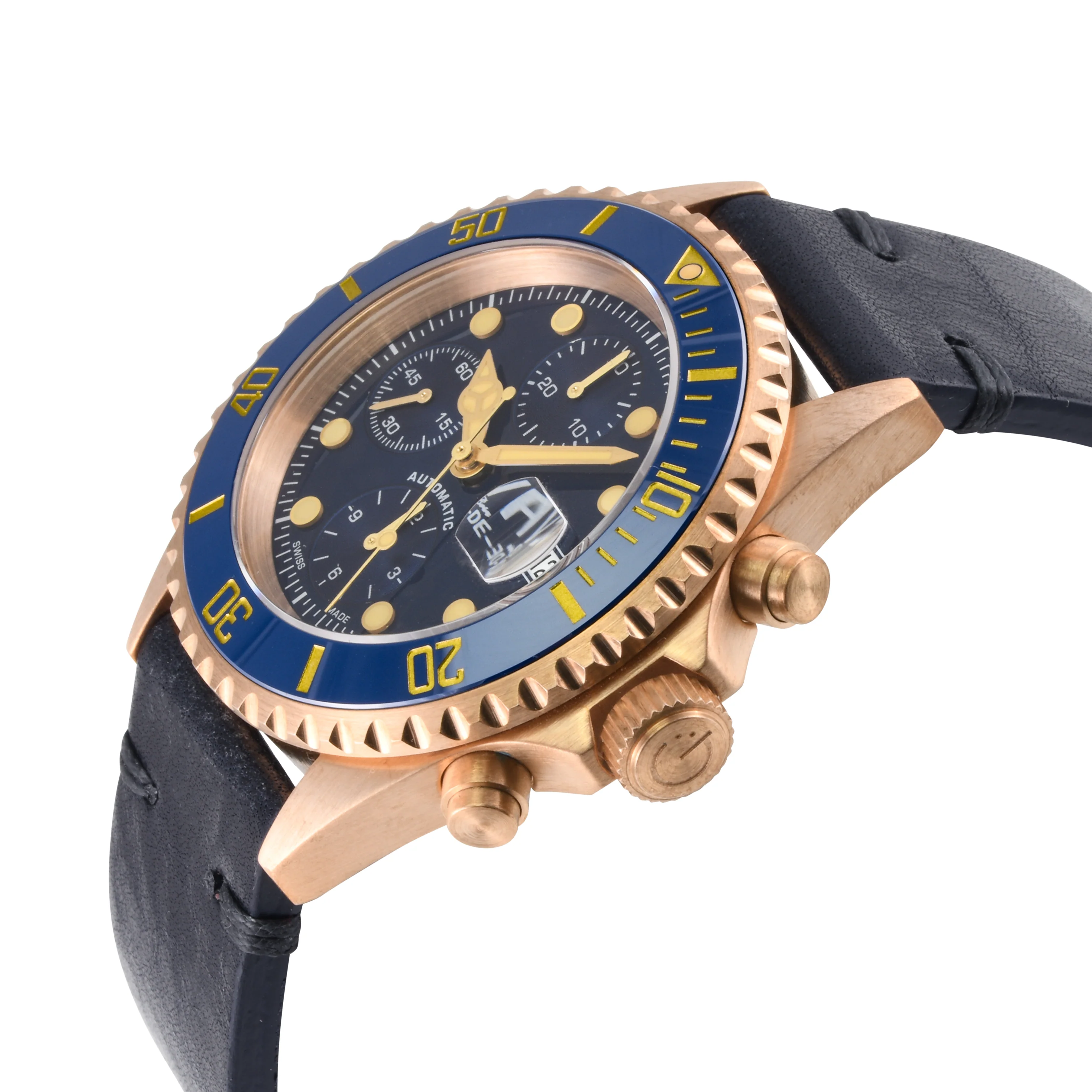 Wall Street - Bronze Gevril Swiss Automatic, Bronze case, Unidirectional Rotating Blue Ceramic Bezel, Midnight Blue Dial | Blue Dial - Image 2