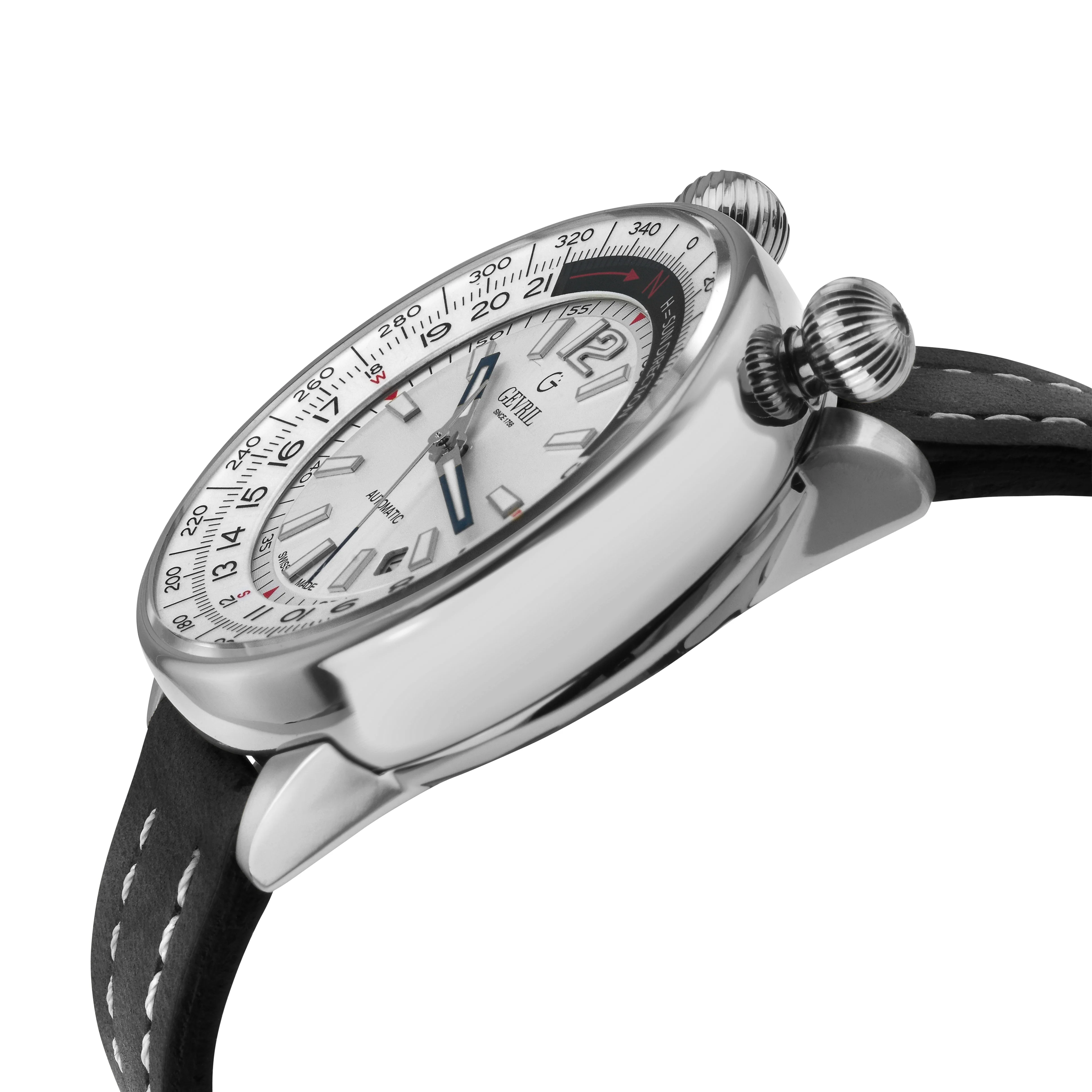 Wallabout Swiss Made Automatic Solar compass silver Black | Silver Dial - Image 3