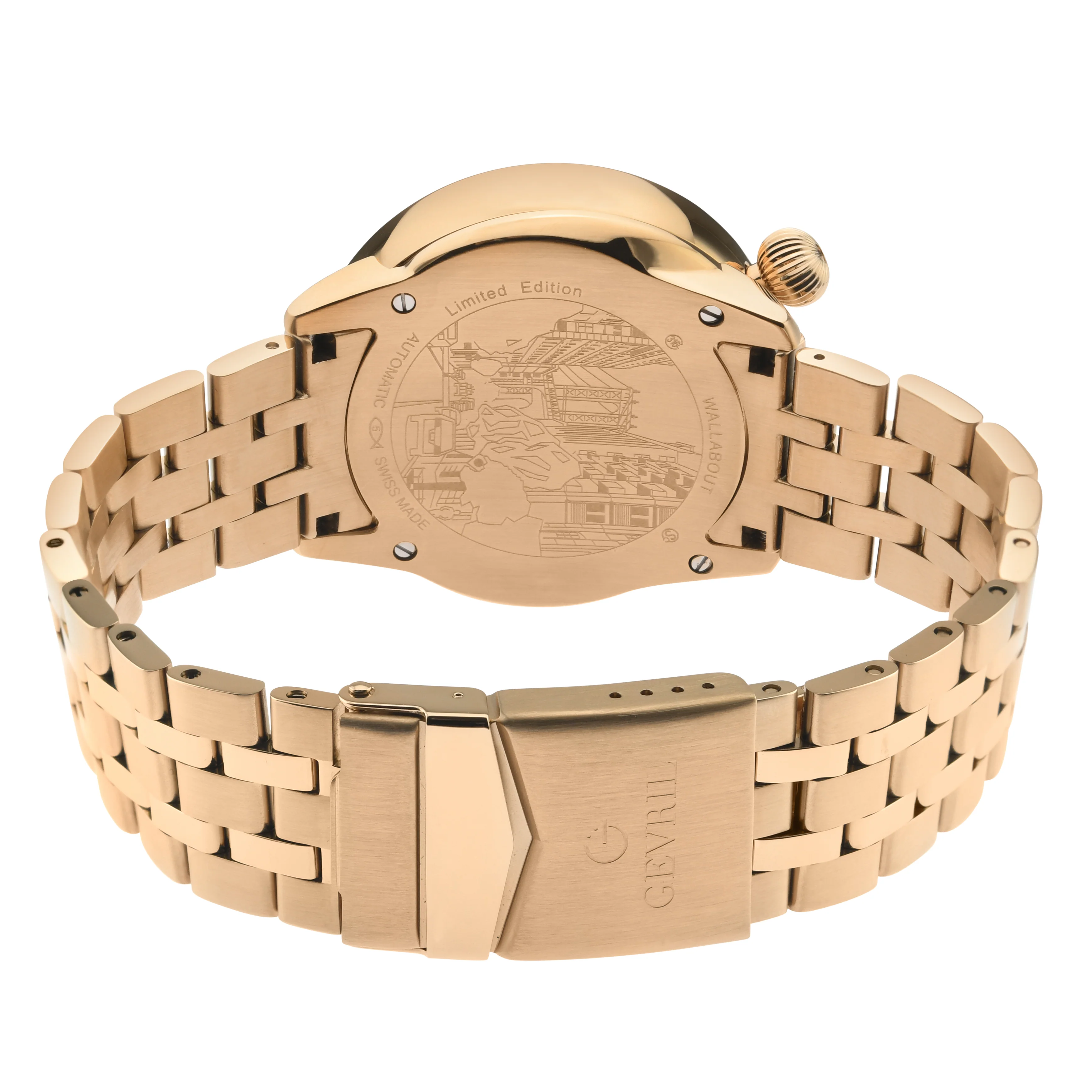Wallabout Gevril Swiss Made Automatic Solar compass Rose Gold tone watch | Silver Dial - Image 2