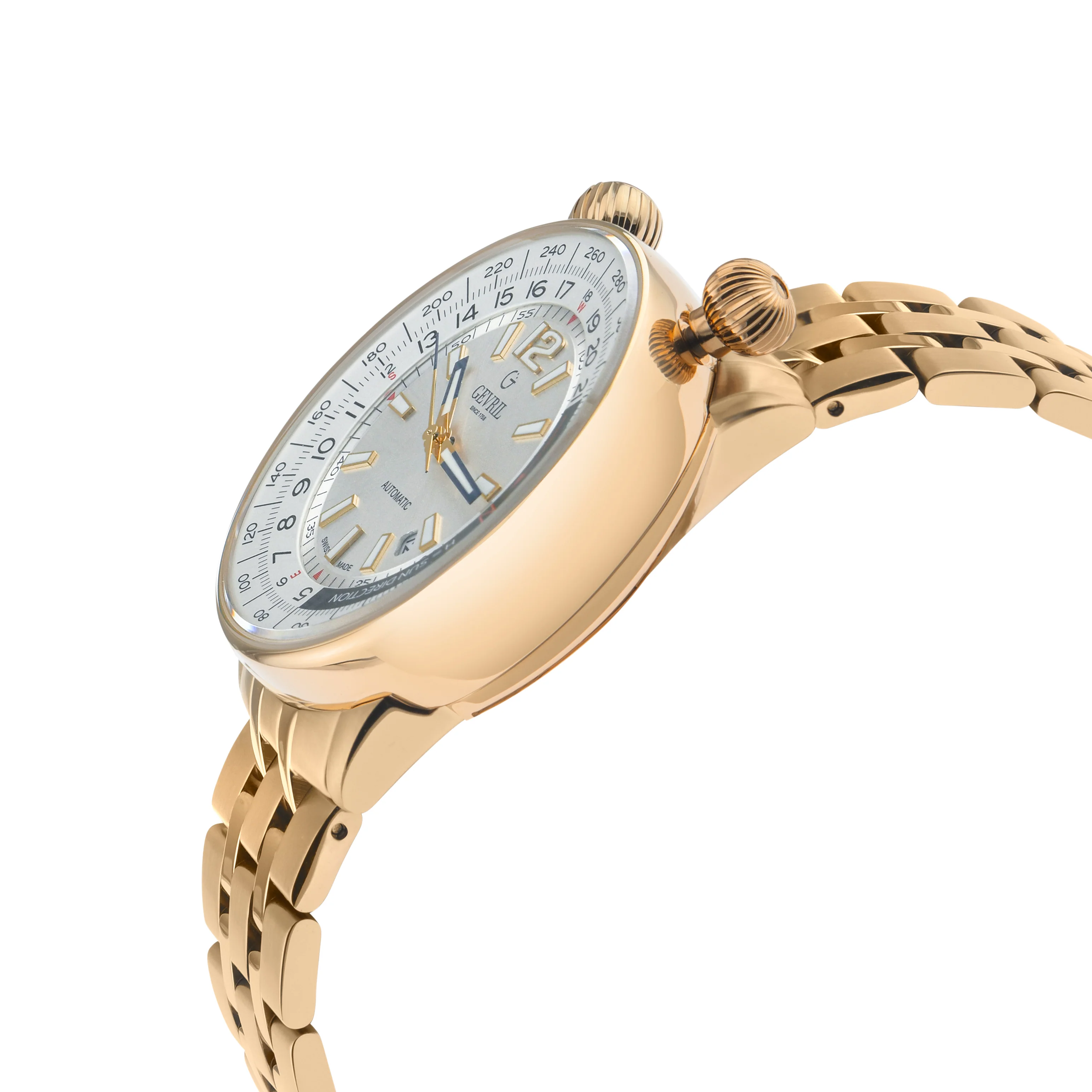 Wallabout Gevril Swiss Made Automatic Solar compass Rose Gold tone watch | Silver Dial - Image 3