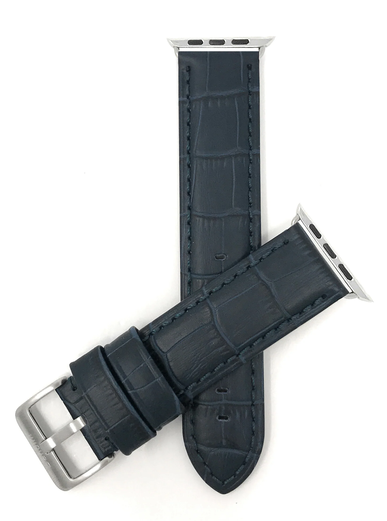Waterproof Leather Alligator Style Band, Stitch for Apple Watch Ultra & Series 8/7/6/5/4/3/2/1/SE Marine Blue (42mm | 44mm | 45mm | 49mm) | Dial