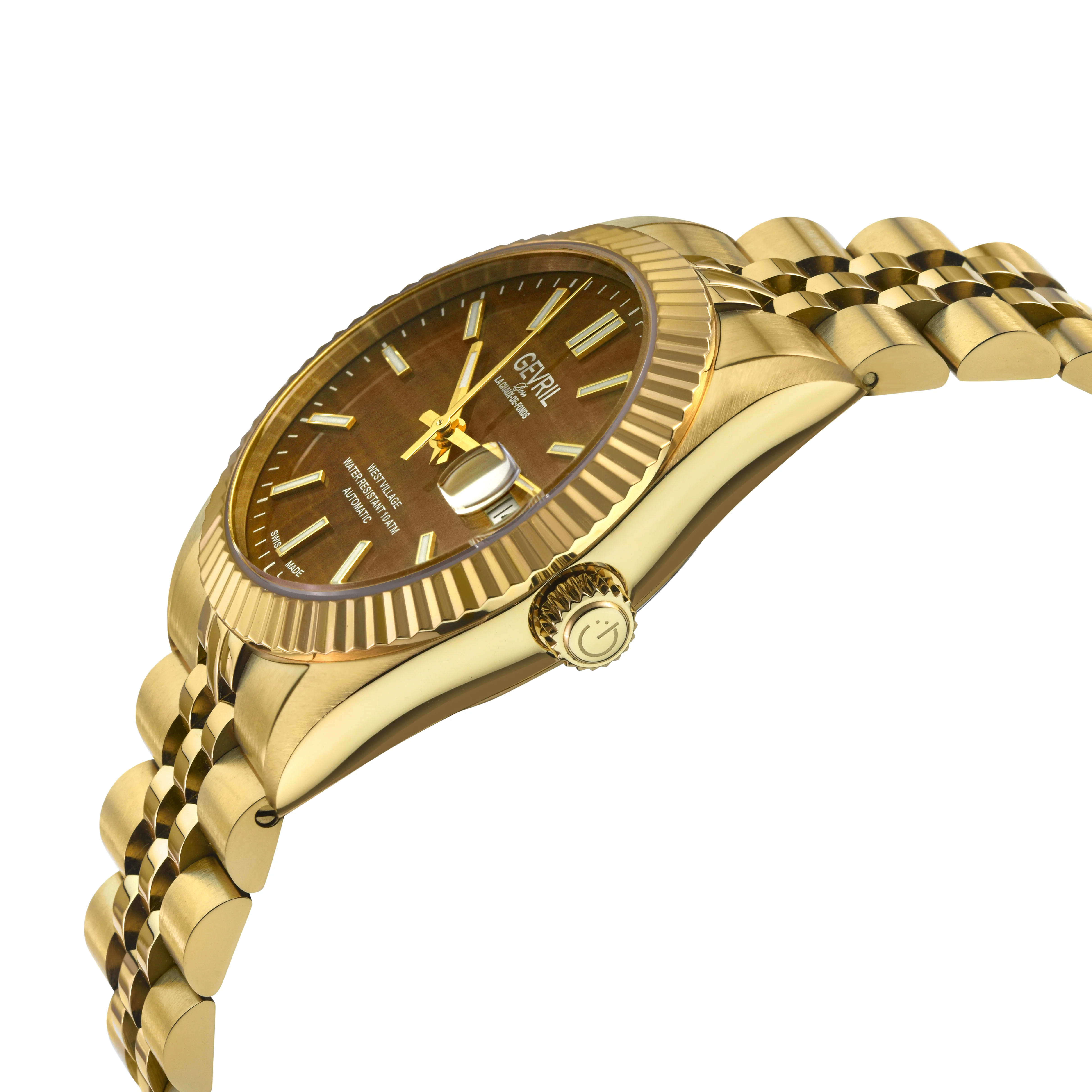 West Village Automatic Gevril Men's Automatic West Village Brown Tiger Eye Dial Stainless Steel Bracelet | Brown Dial - Image 2