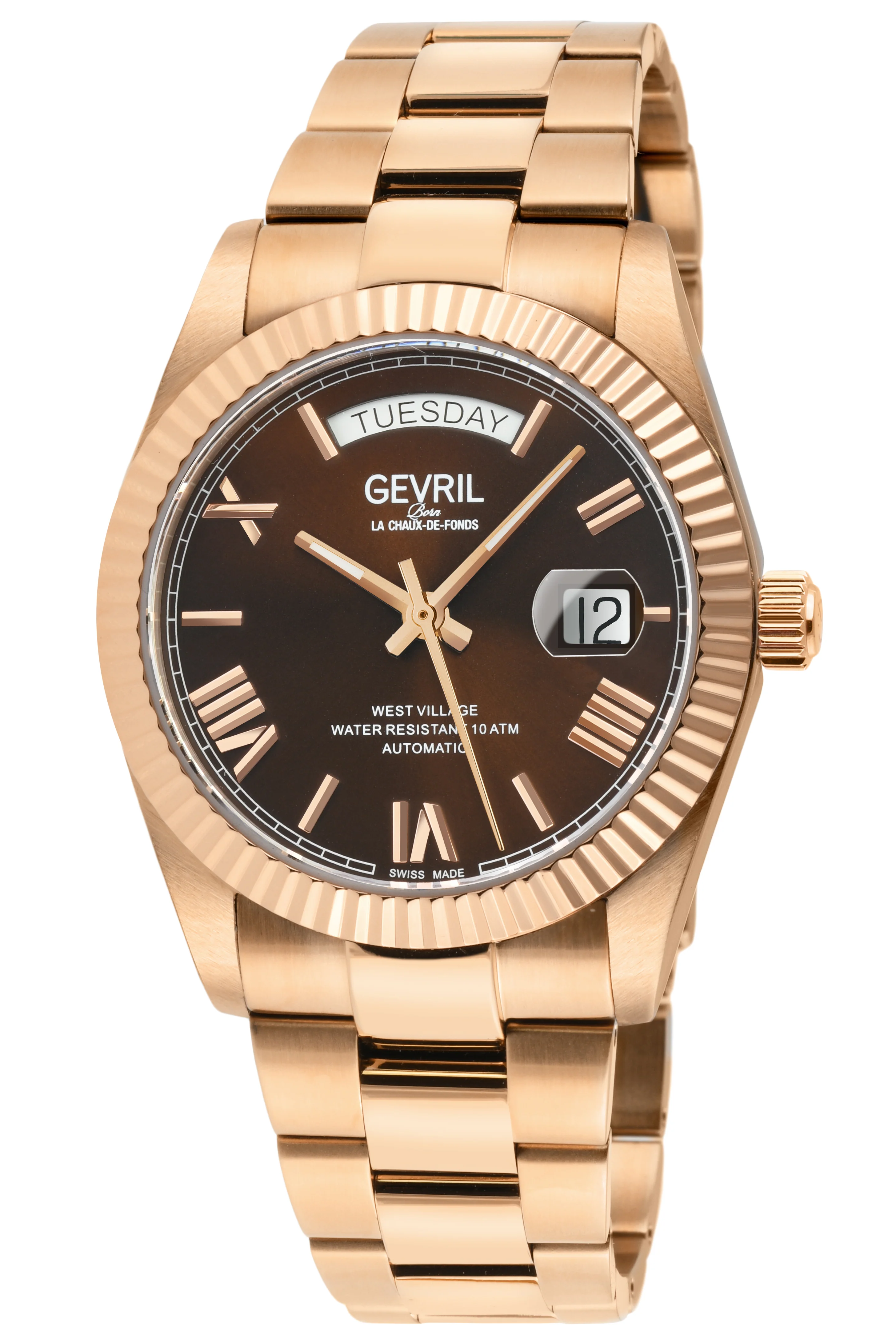 West Village Automatic Gevril Sellita SW240 Swiss Made Automatic Watch Brown Magnify date sapphire crystal | Brown Dial