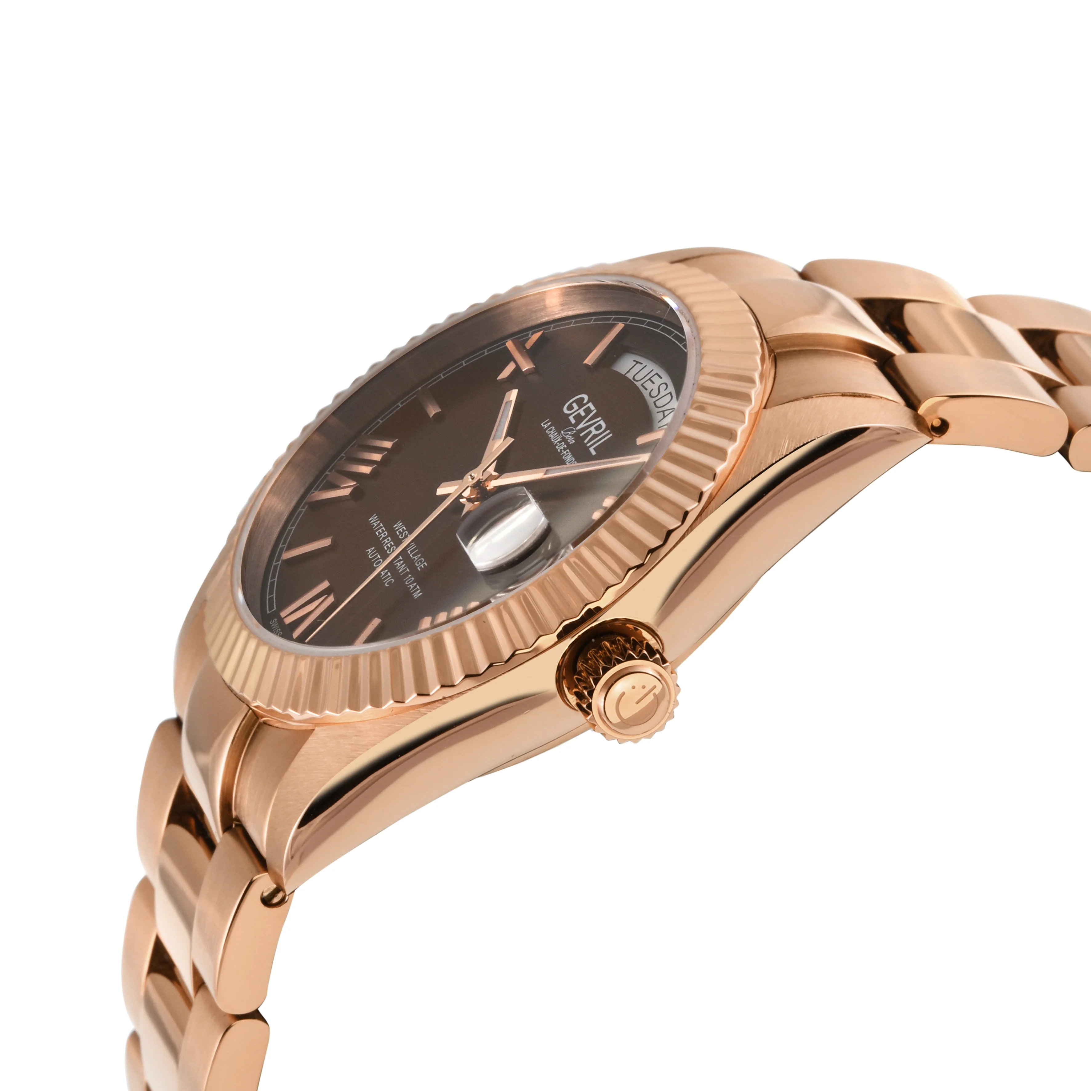 West Village Automatic Gevril Sellita SW240 Swiss Made Automatic Watch Brown Magnify date sapphire crystal | Brown Dial - Image 2
