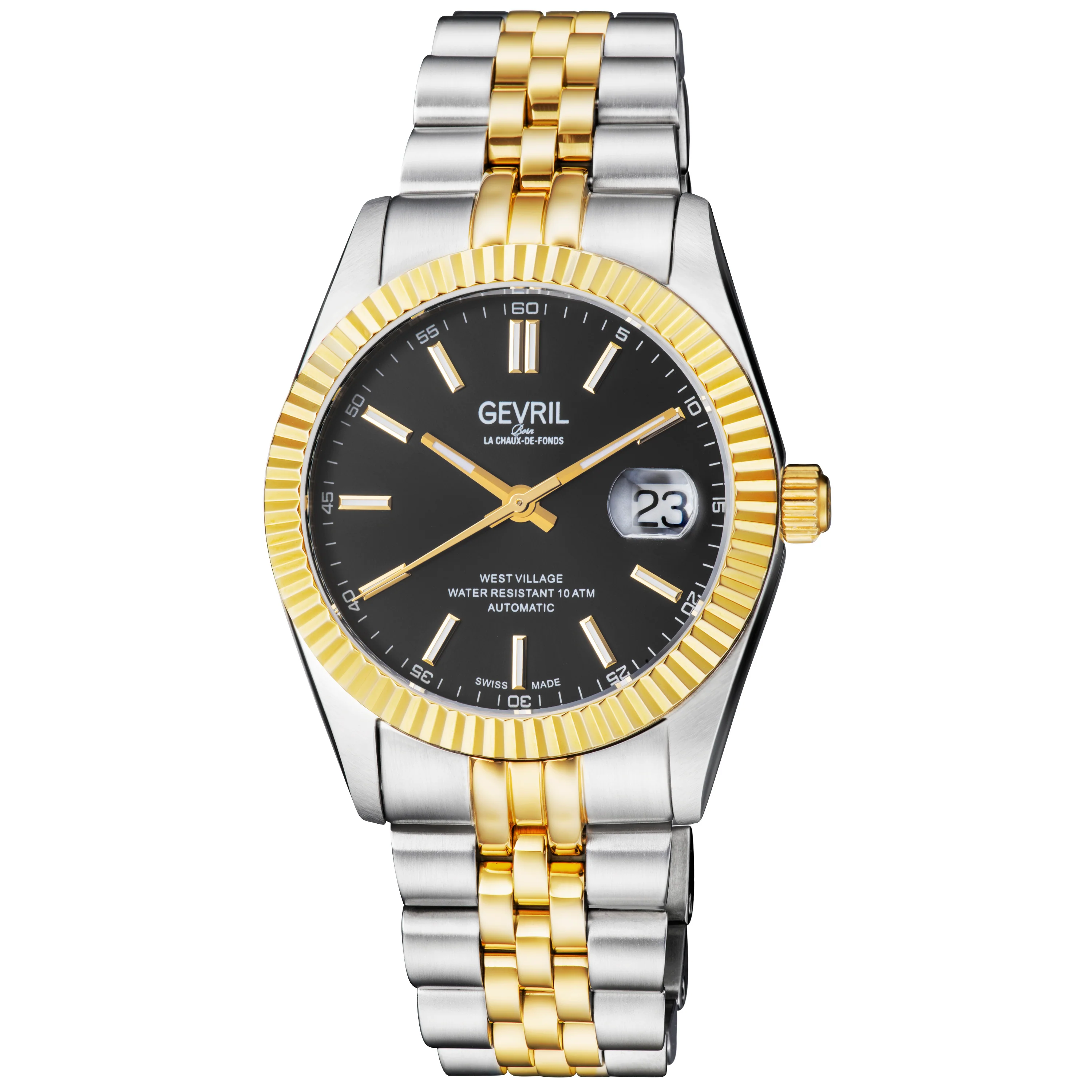 West Village Sellita SW200 Silver/Black,Two toned SS IPYG band | Black Dial