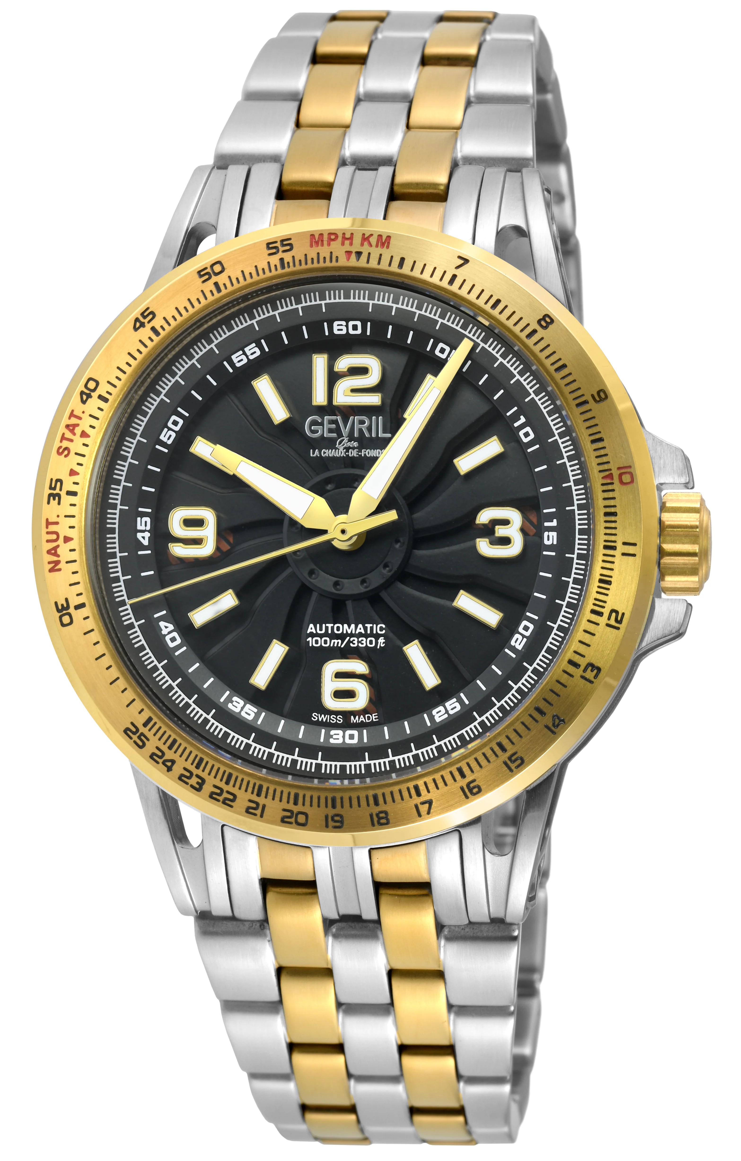 Wind Master Automatic Gevril Men's Automatic Wind Master Black Dial IPYG Stainless Steel Bracelet | Black Dial