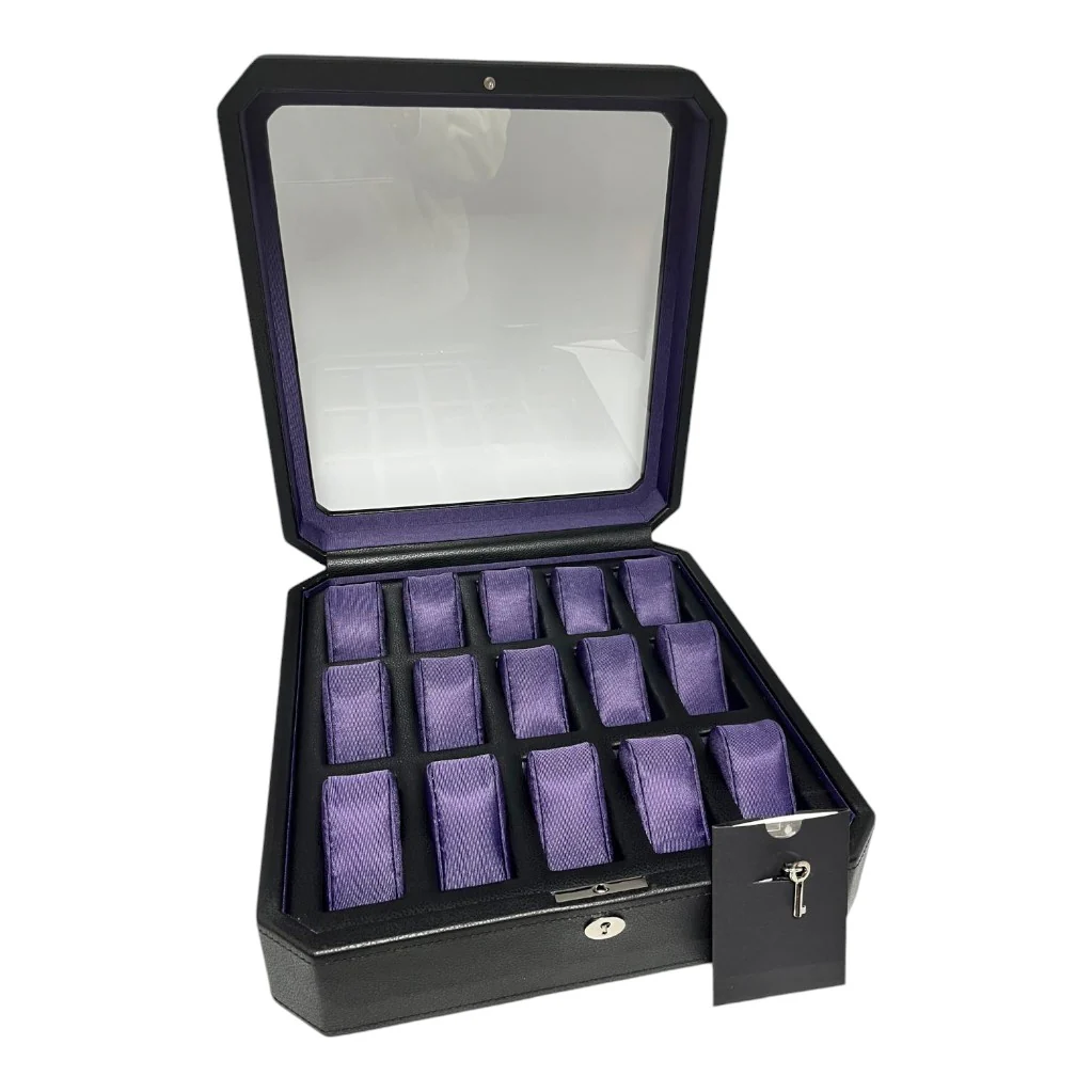 Windsor Black/Purple - 15 Slot Watch Box - Image 3
