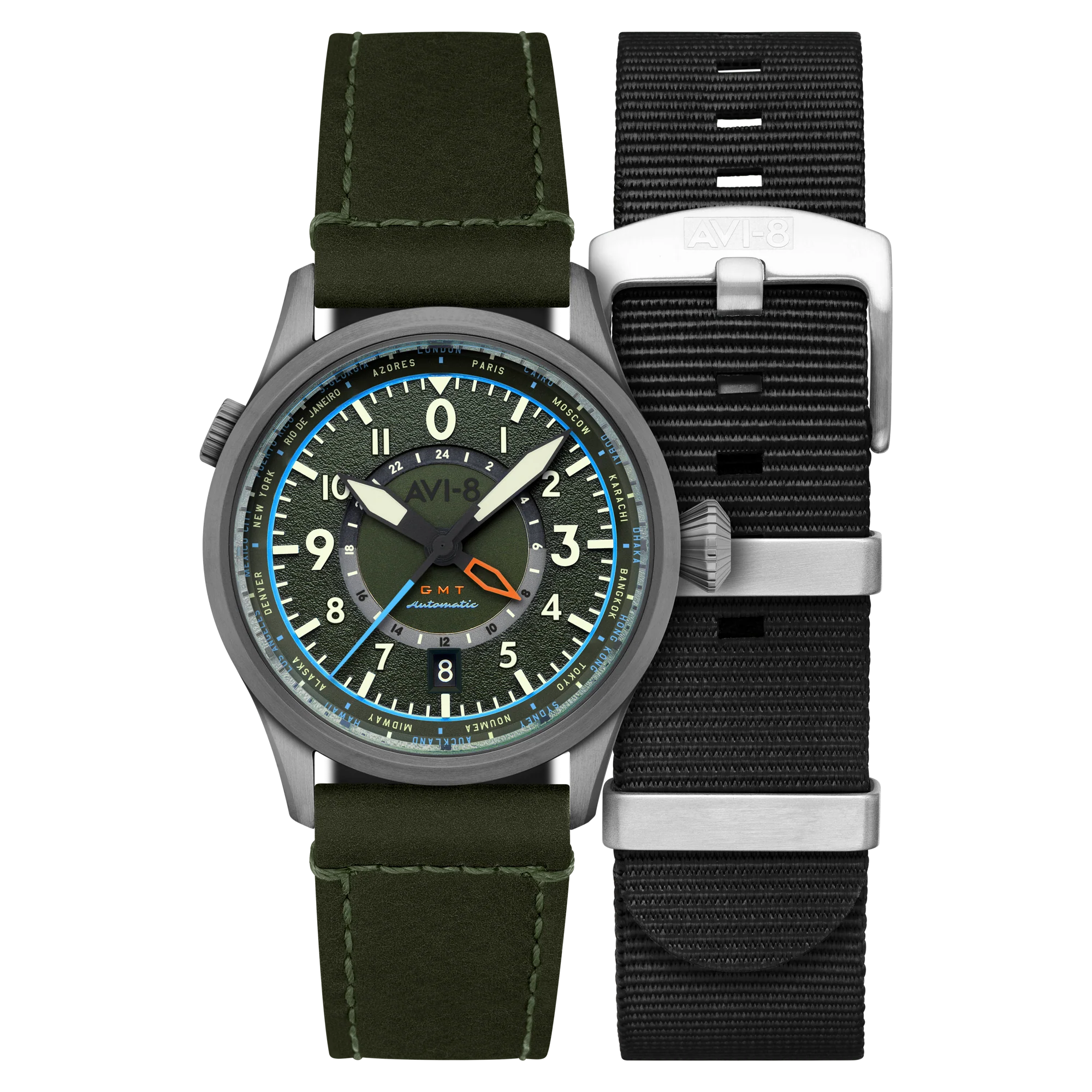 Wingman Worldtimer GMT Automatic Green / Green Leather | Green Dial