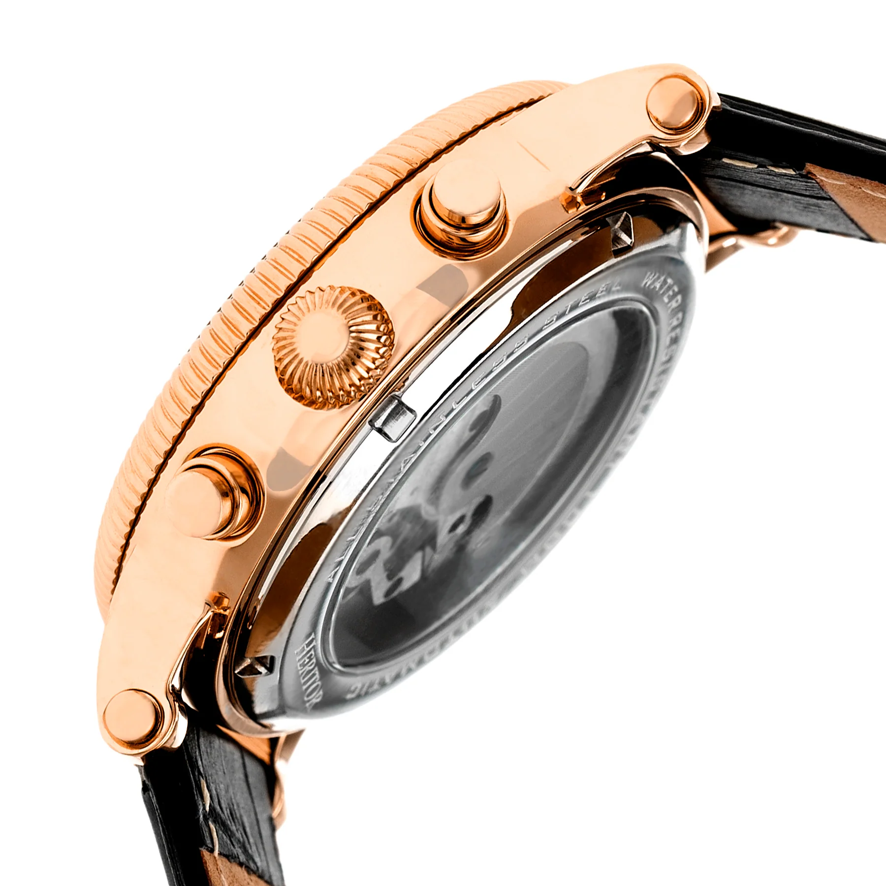 Winston Semi-Skeleton Leather-Band Watch Rose Gold/White | White Dial - Image 3