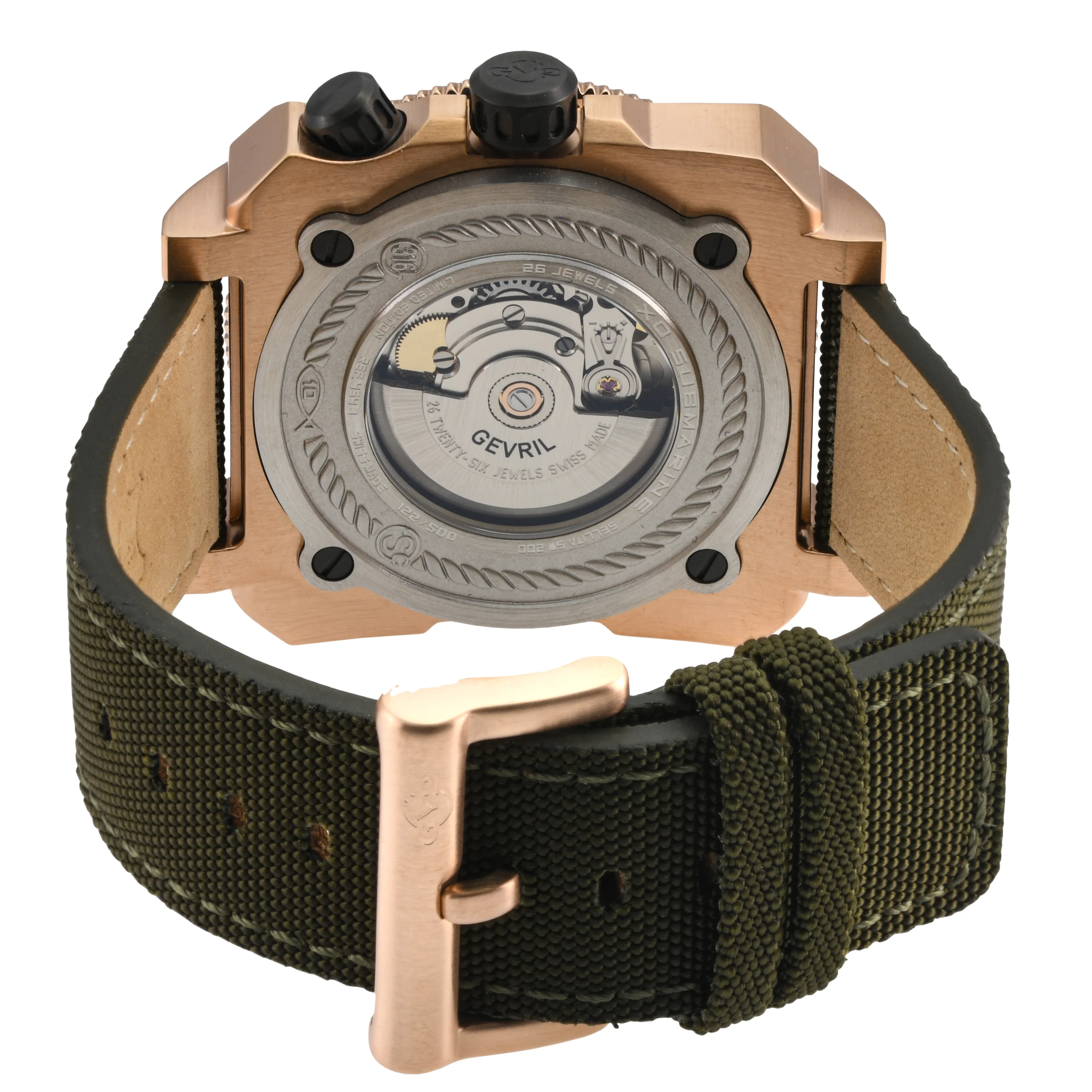 XO small Swiss Made SW200  inner and outer rotating bezel, metal band  olive  Black | Green Dial - Image 2