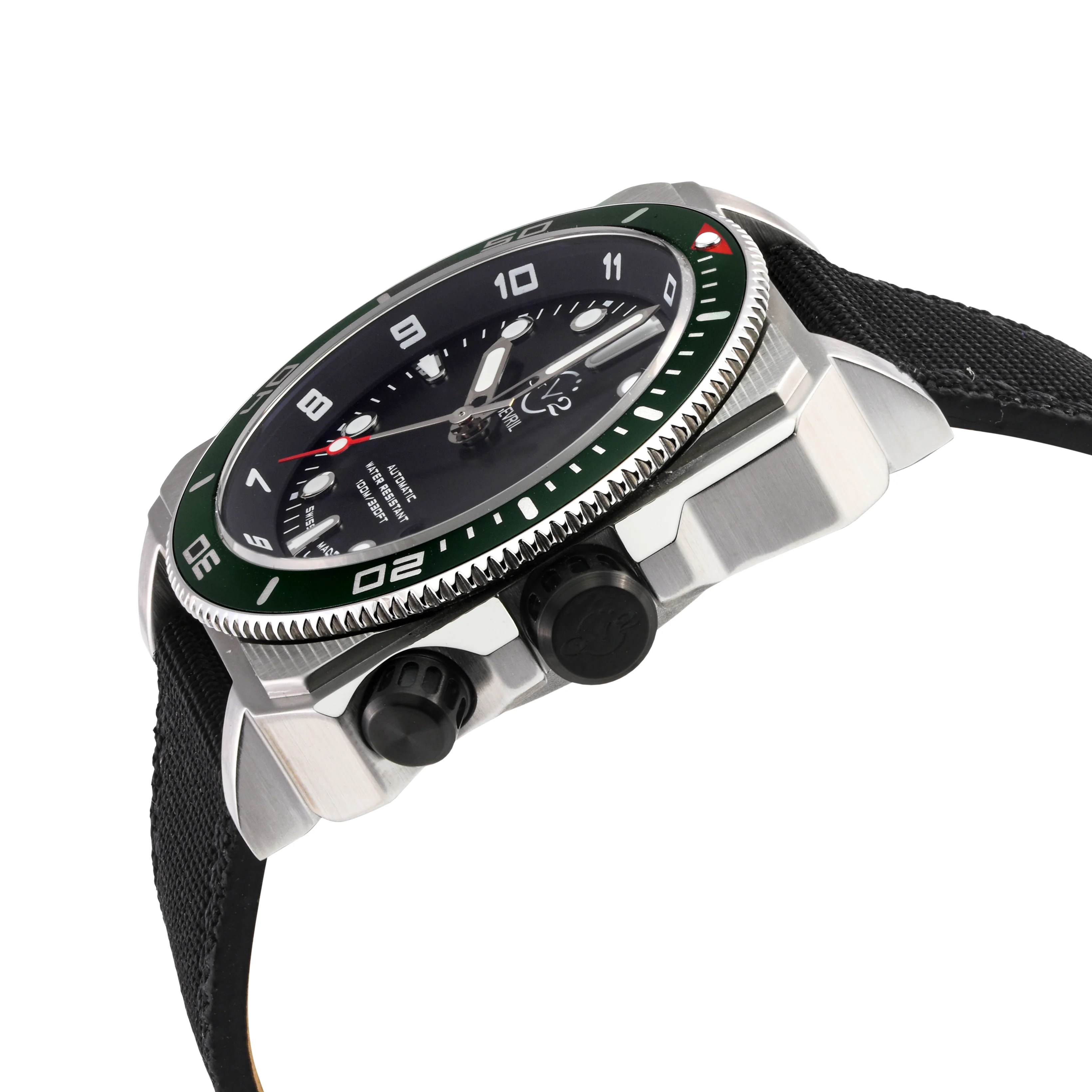 XO Submarine Swiss Made SW200  inner and outer rotating bezel, metal band  Black Black/ green bezel | Black Dial - Image 2