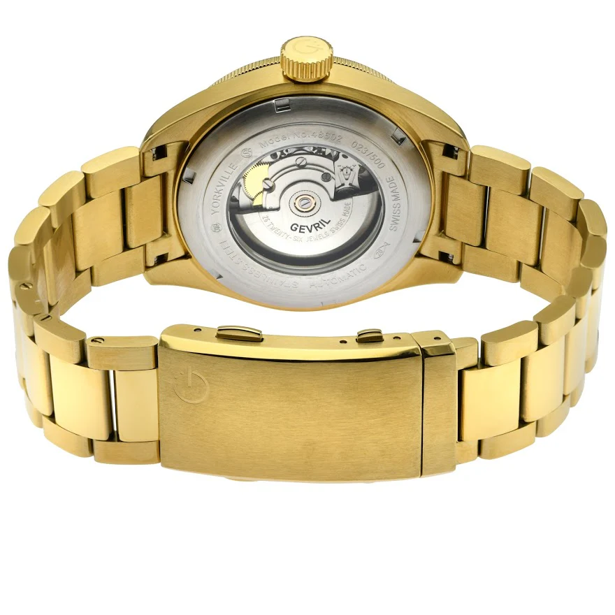 Yorkville Gevril Men's Yorkville Blue Dial Sellita SW200 Swiss Automatic Unidirectional Rotating Bezel Gold Tone Bracelet Date Luminous Watch | Blue Dial - Image 3