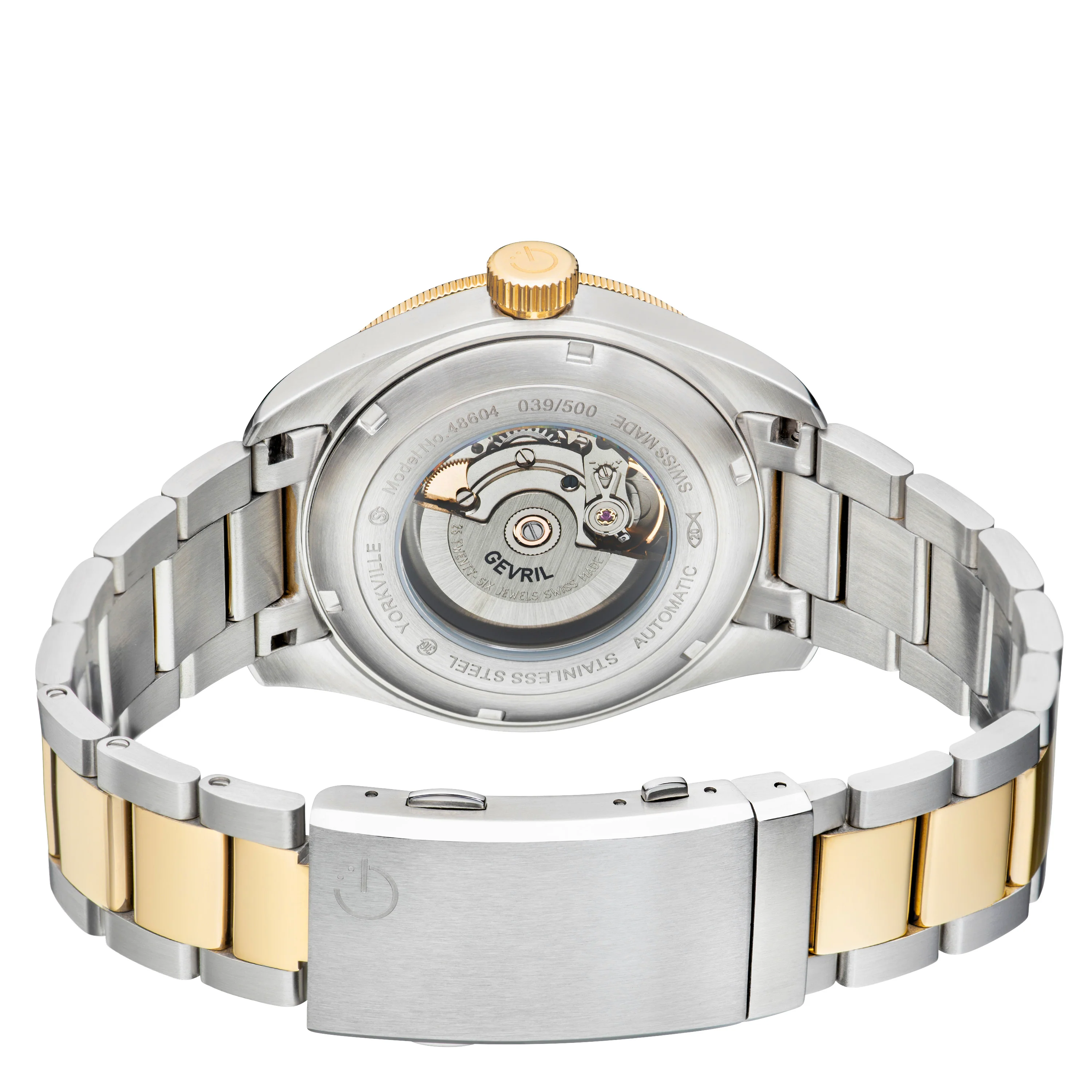 Yorkville Gevril Yorkville Blue Dial Sellita SW200 Swiss Automatic Unidirectional Rotating Bezel Two Tone Bracelet Luminous Watch | Brown Dial - Image 2