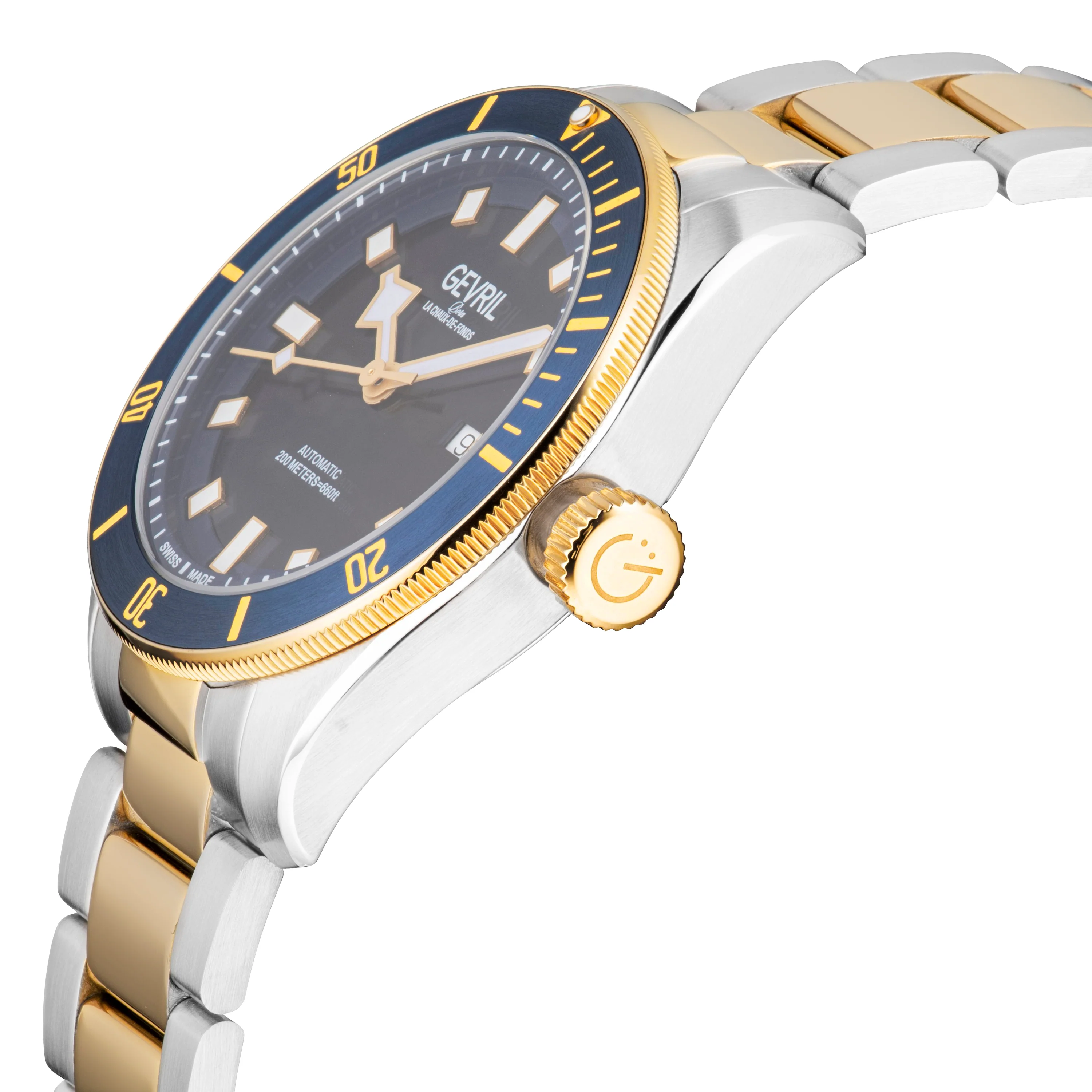 Yorkville Gevril Yorkville Blue Dial Sellita SW200 Swiss Automatic Unidirectional Rotating Bezel Two Tone Bracelet Luminous Watch | Brown Dial - Image 3