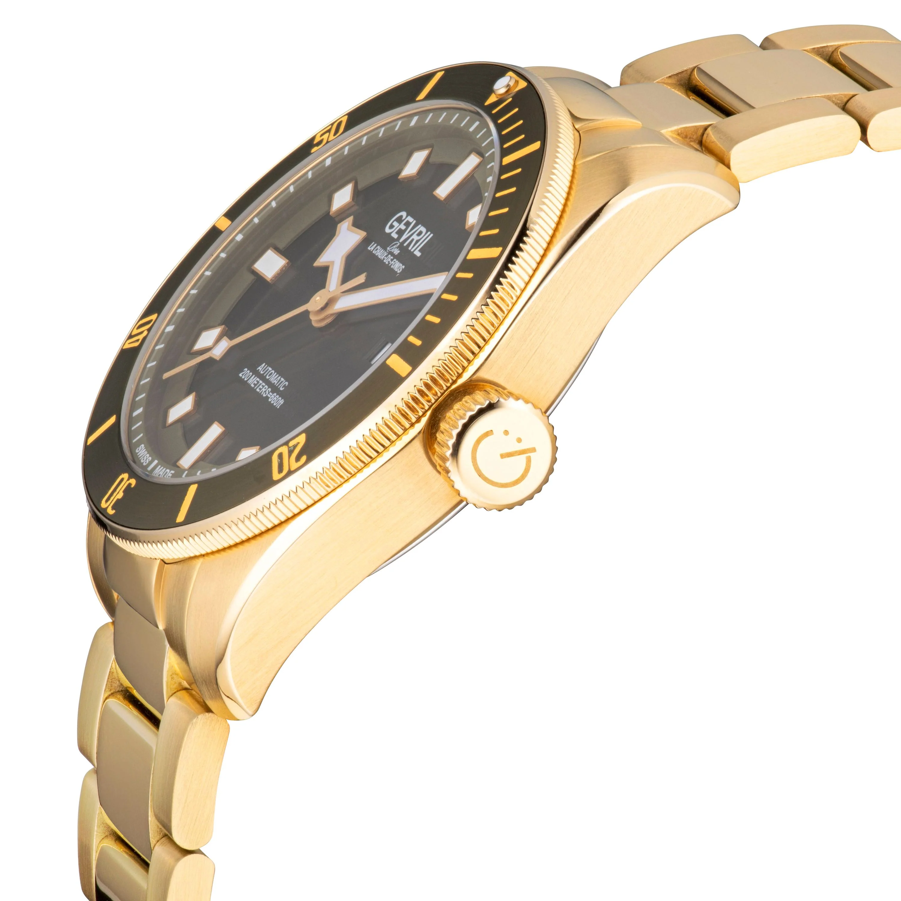 Yorkville Gevril Yorkville Olive Dial Sellita SW200 Swiss Automatic Unidirectional Rotating Bezel Gold Tone Bracelet Date Luminous Watch | Blue Dial - Image 3