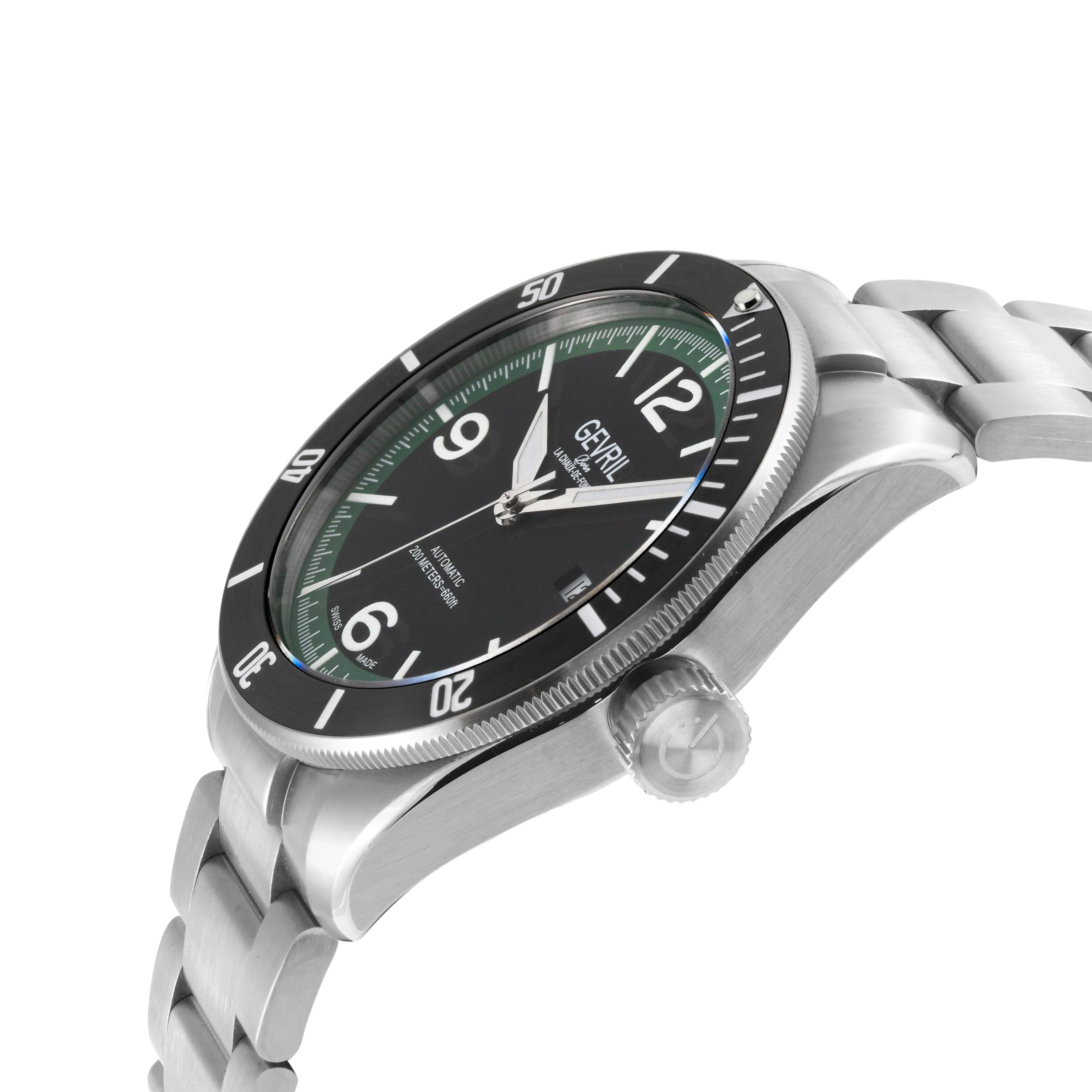 Yorkville Gevril Men's Yorkville Black Dial Sellita SW200 Swiss Automatic Unidirectional Rotating Bezel Bracelet Date Luminous Watch | Black Dial - Image 2