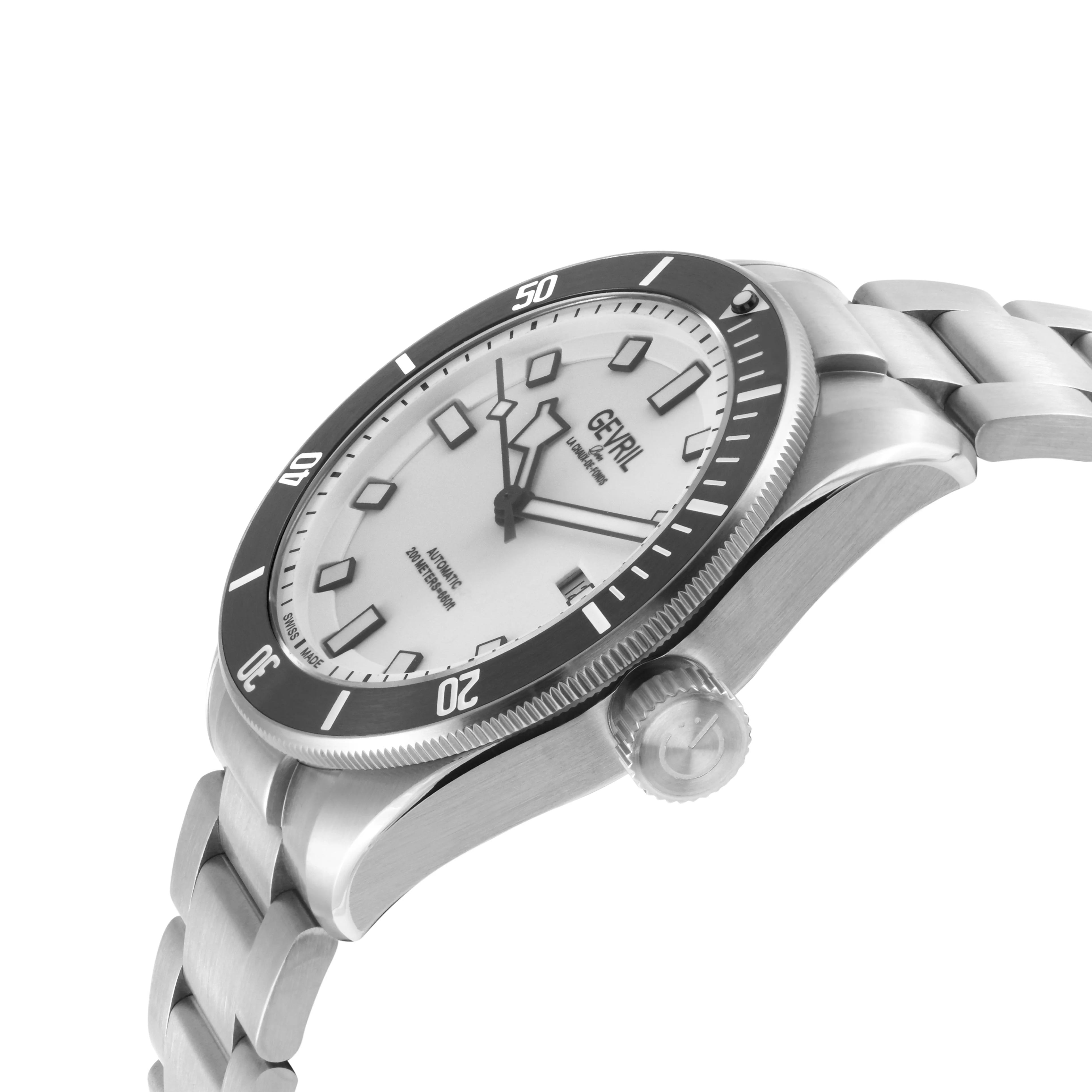 Yorkville-Diver Gevril Swiss Made Sellita SW200 “Luminous Dial” Diver Watch White Dial - Image 2