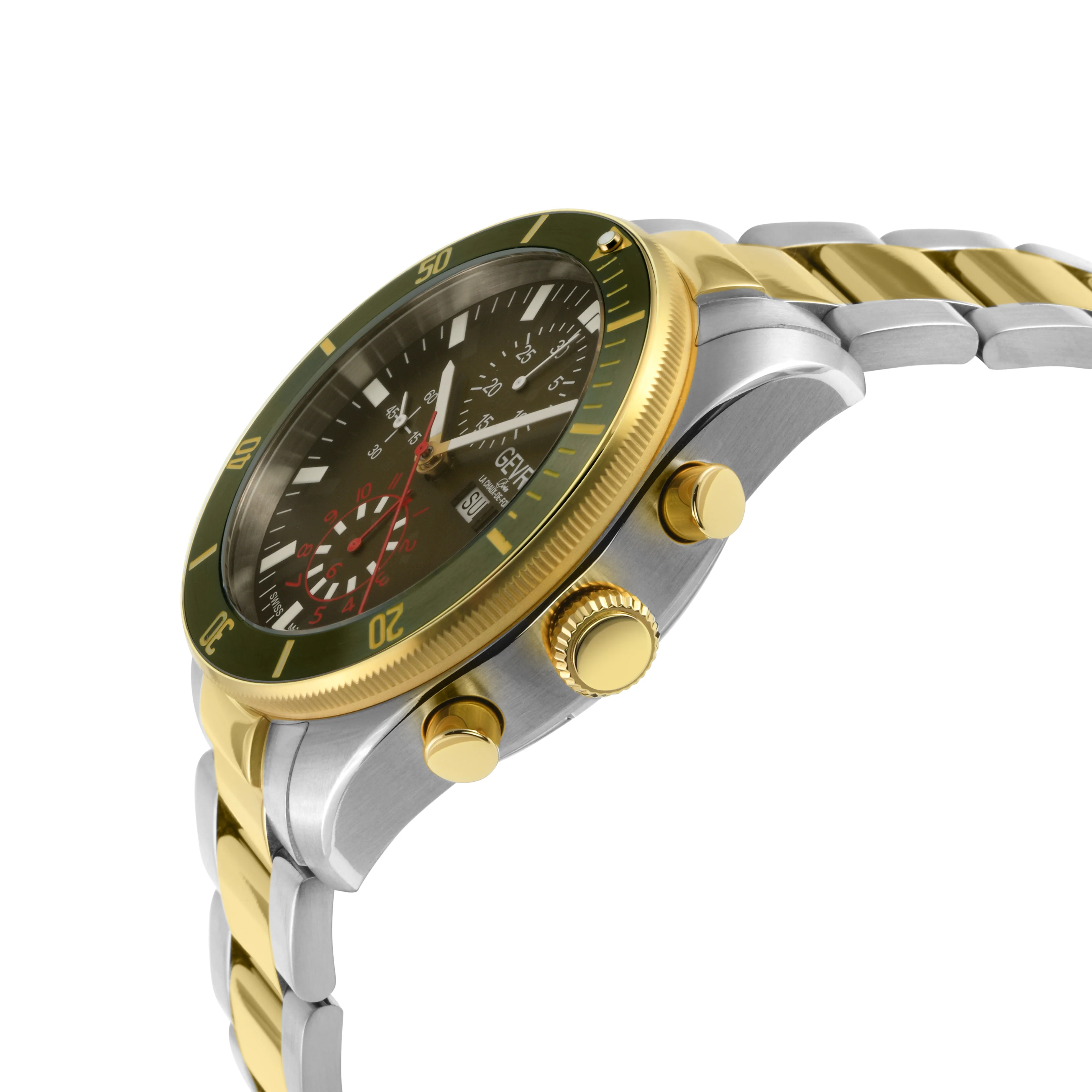 Yorkville - Chronograph Gevril Yorkville Swiss Automatic Chronograph  Watch, SS Case, Green/Gold bezel, Green Dial, SS/IPYG Bracelet. | Green Dial - Image 2