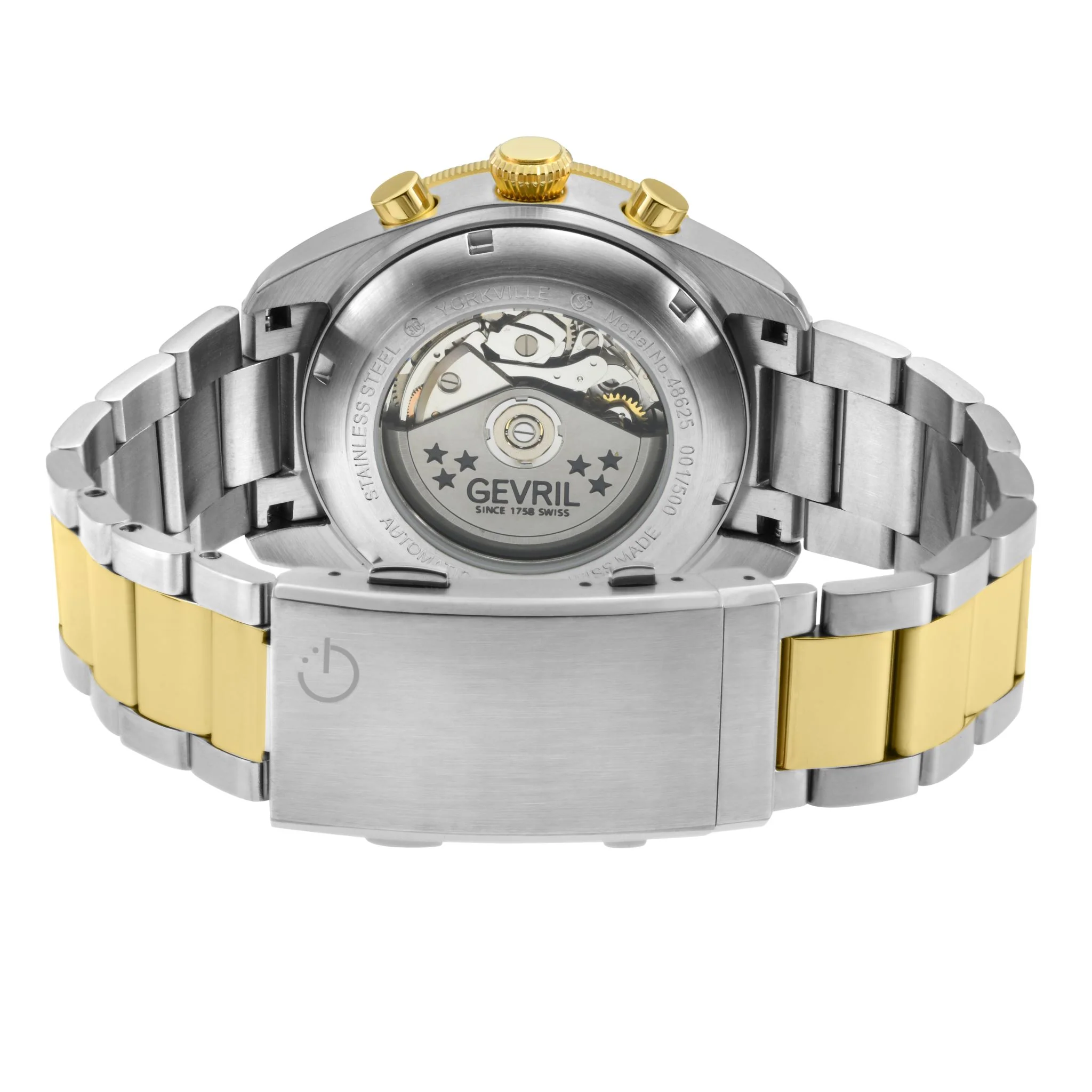 Yorkville - Chronograph Gevril Yorkville Swiss Automatic Chronograph  Watch, SS Case, Green/Gold bezel, Green Dial, SS/IPYG Bracelet. | Green Dial - Image 3