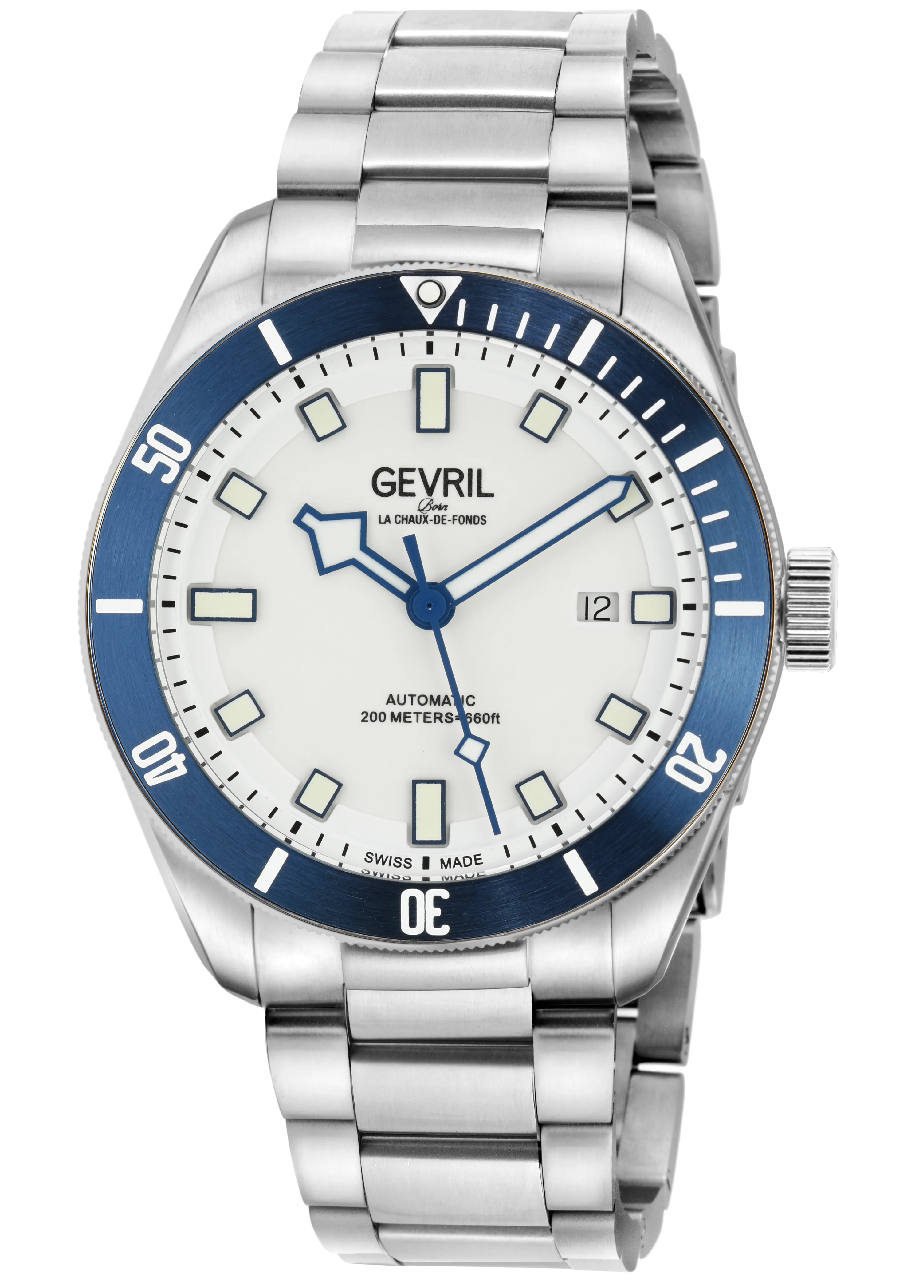Yorkville-Diver Gevril Swiss Made Sellita SW200 “Luminous Dial” Diver Watch | White Dial