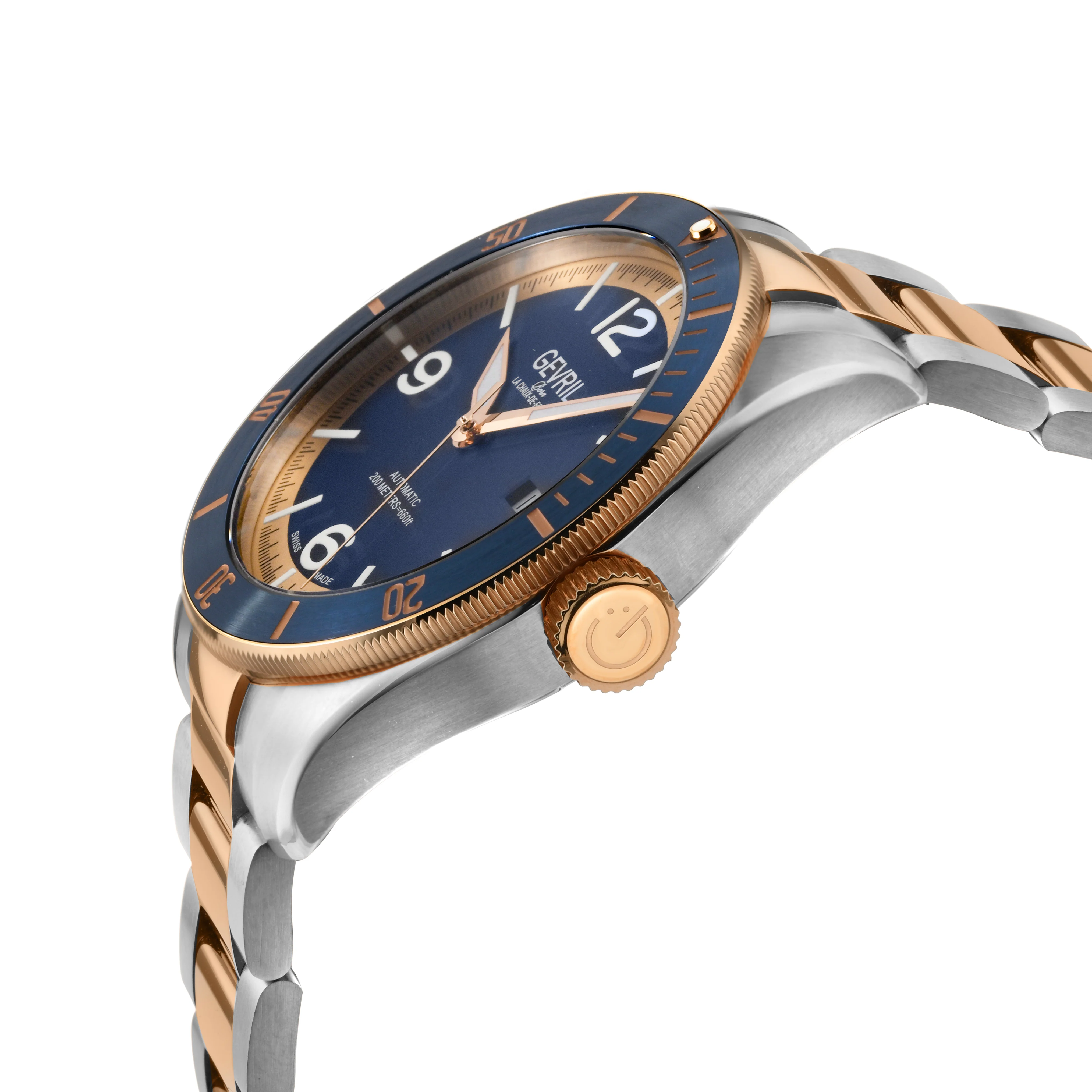 Yorkville-Diver Gevril Swiss Made Sellita SW200, Blue Bezel. Blue Dial,  Two toned Rose Gold Bracelet | Blue Dial - Image 2