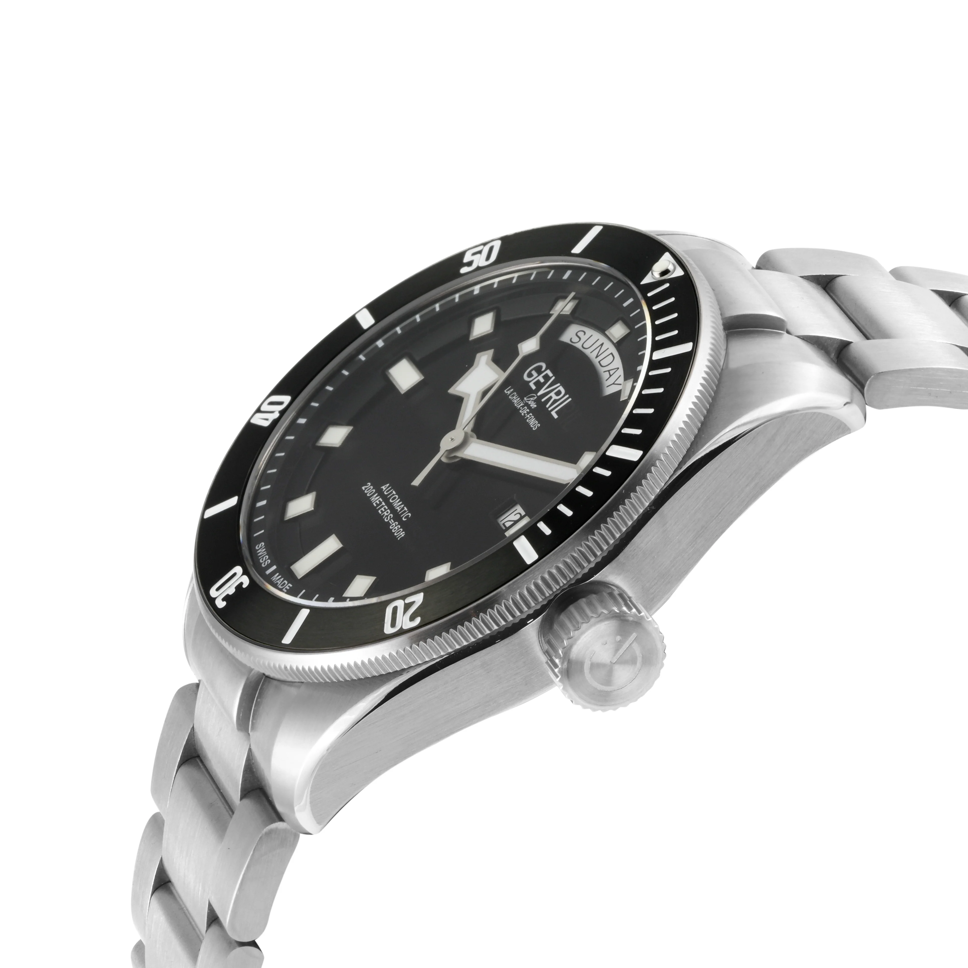Yorkville-Diver Gevril Yorkville Sellita SW240 Swiss Automatic Diver Watch, SS Case, Black bezel, Black Dial | Black Dial - Image 2