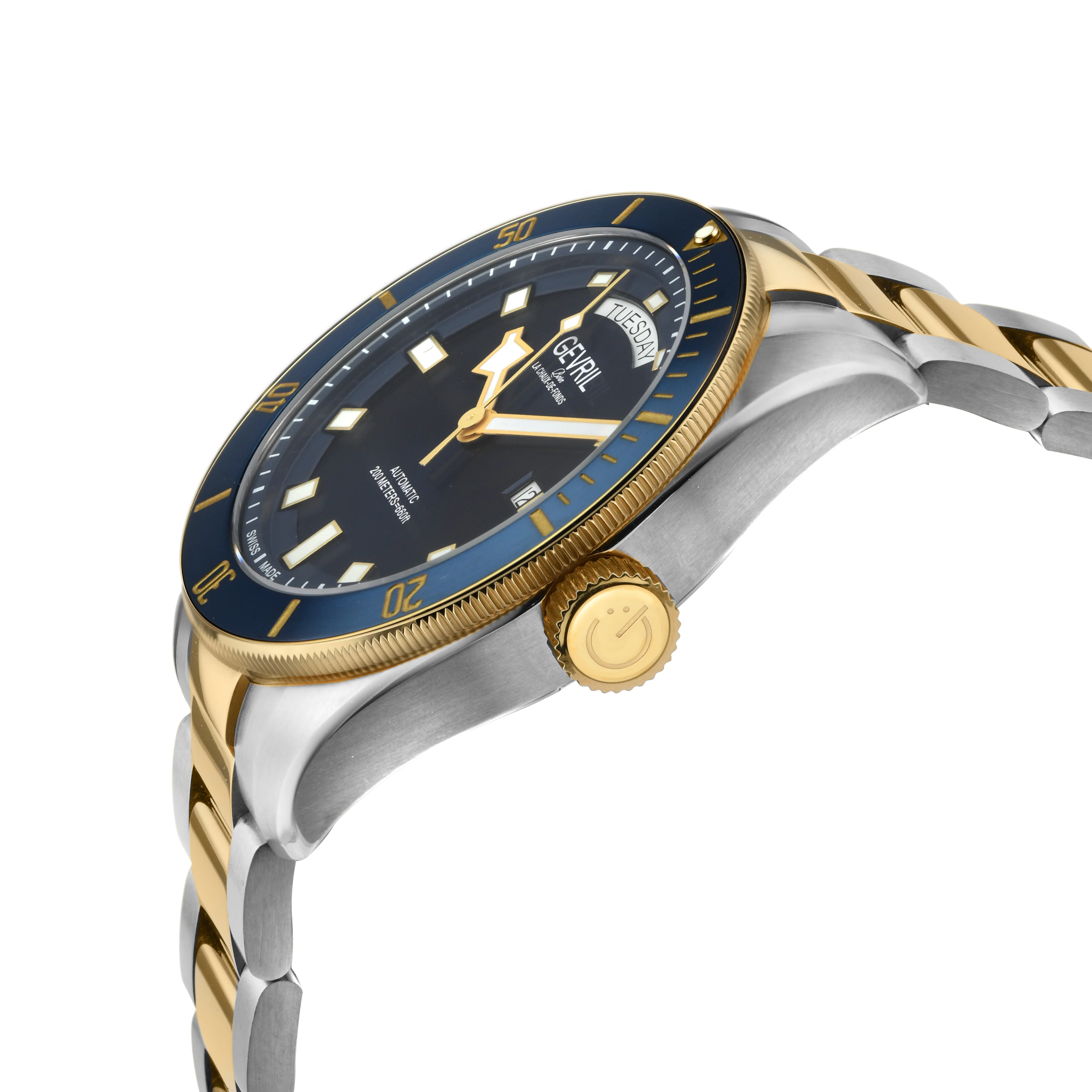 Yorkville-Diver Gevril Yorkville Sellita SW240 Swiss Automatic Diver Watch, SS Case, Blue/IPYG bezel, Blue Dial | Blue Dial - Image 2